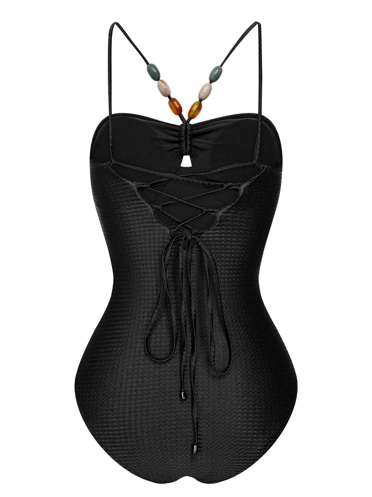 1960s Solid Textured Bandeau Halter Swimsuit - Image 10