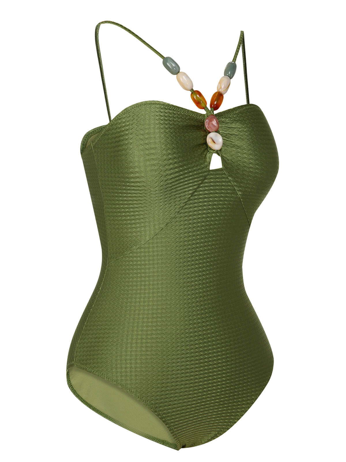1960s Solid Textured Bandeau Halter Swimsuit - Image 2