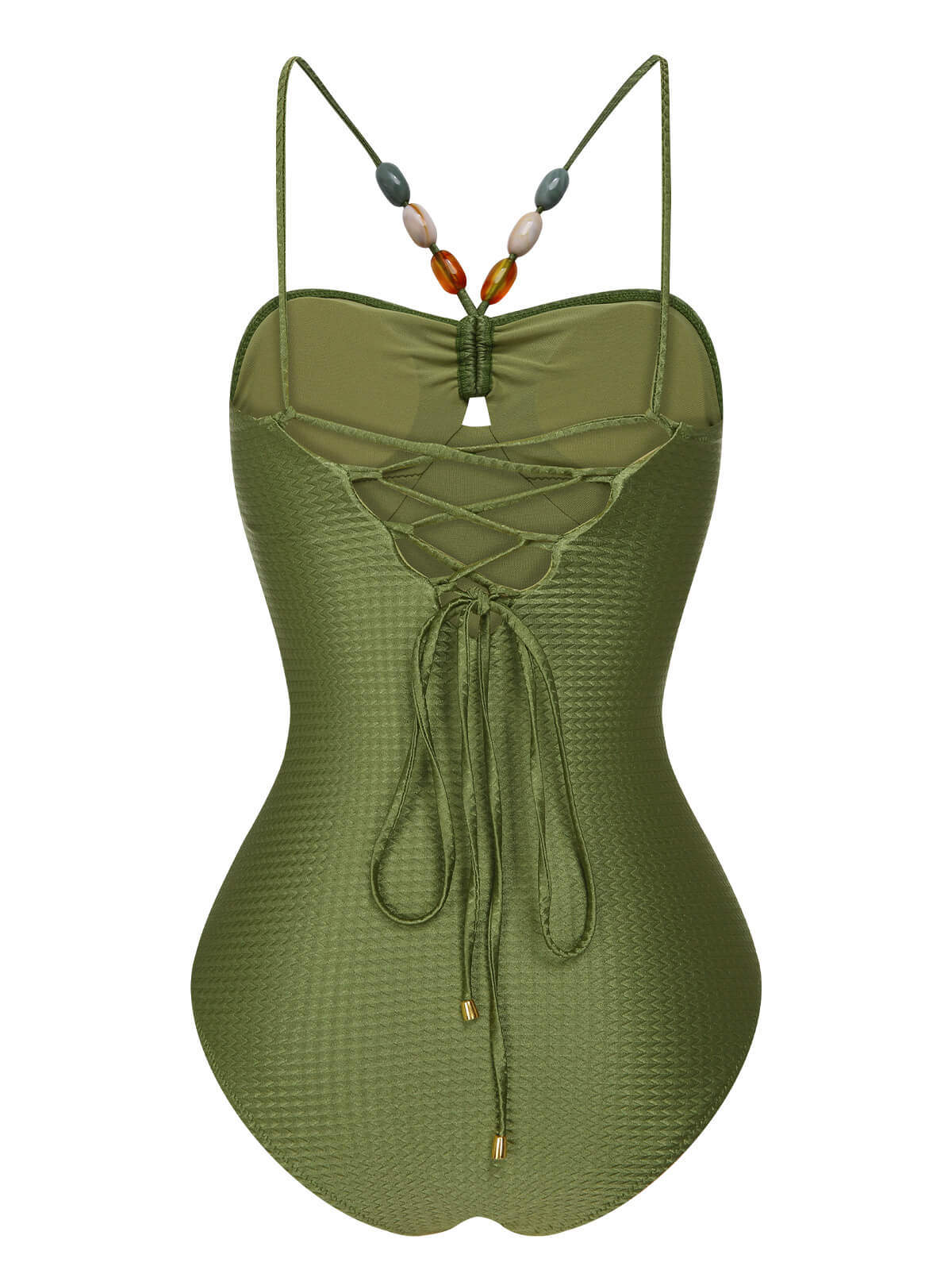 1960s Solid Textured Bandeau Halter Swimsuit - Image 3