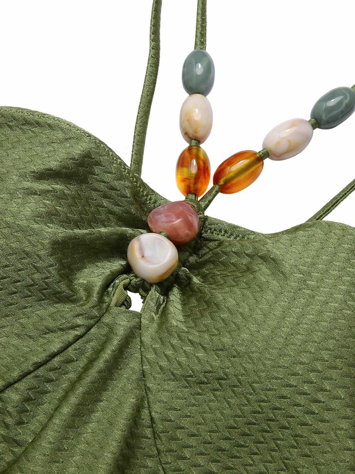 1960s Solid Textured Bandeau Halter Swimsuit - Image 4