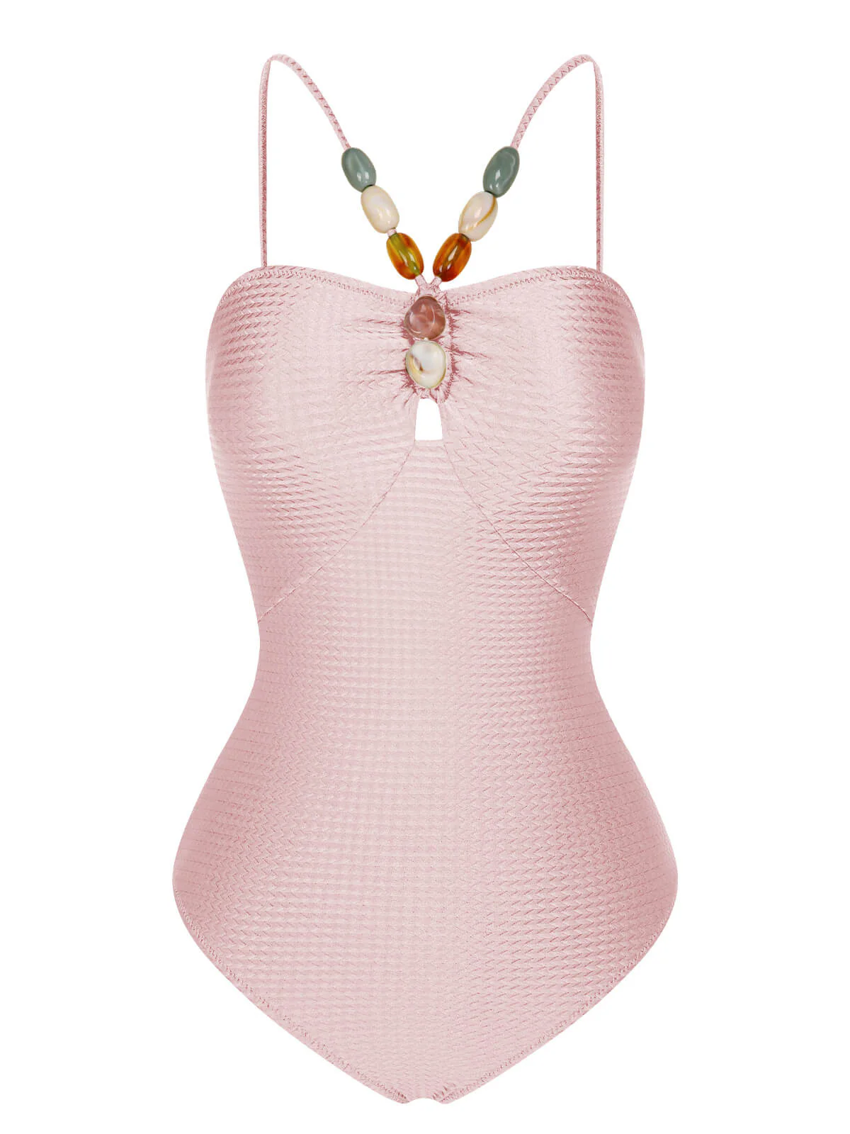1960s Solid Textured Bandeau Halter Swimsuit - Image 5