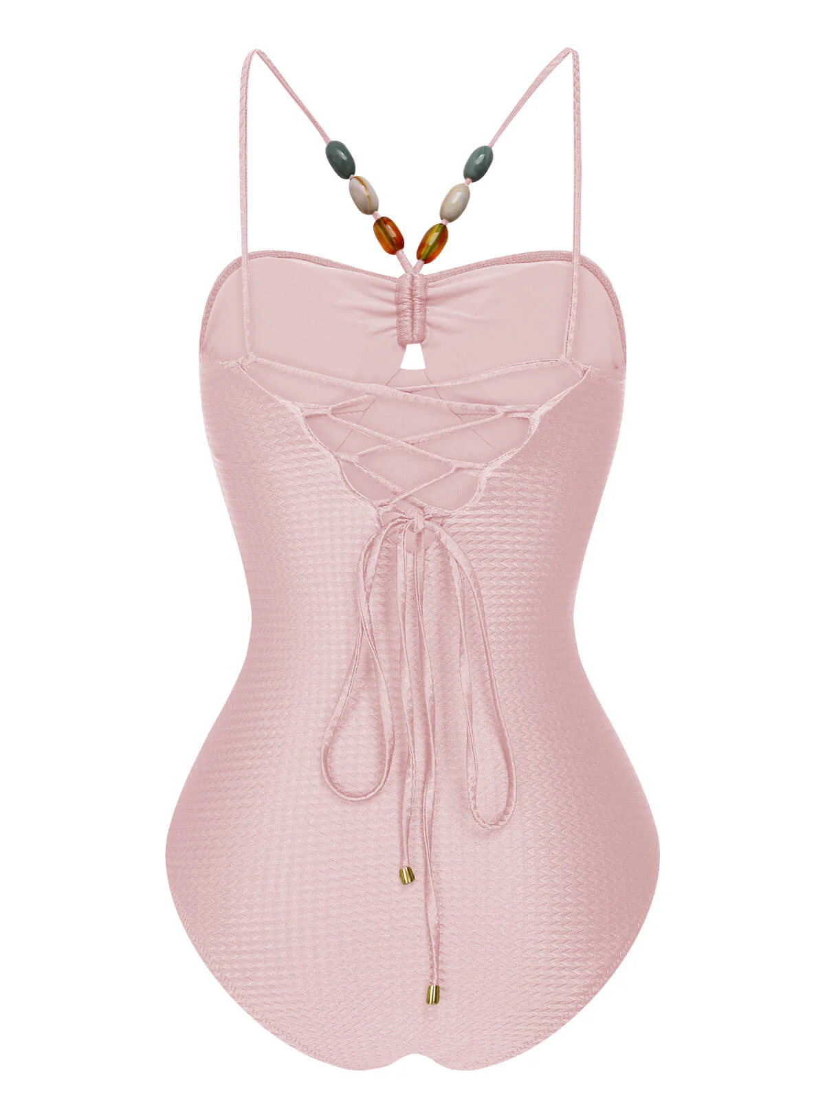 1960s Solid Textured Bandeau Halter Swimsuit - Image 6