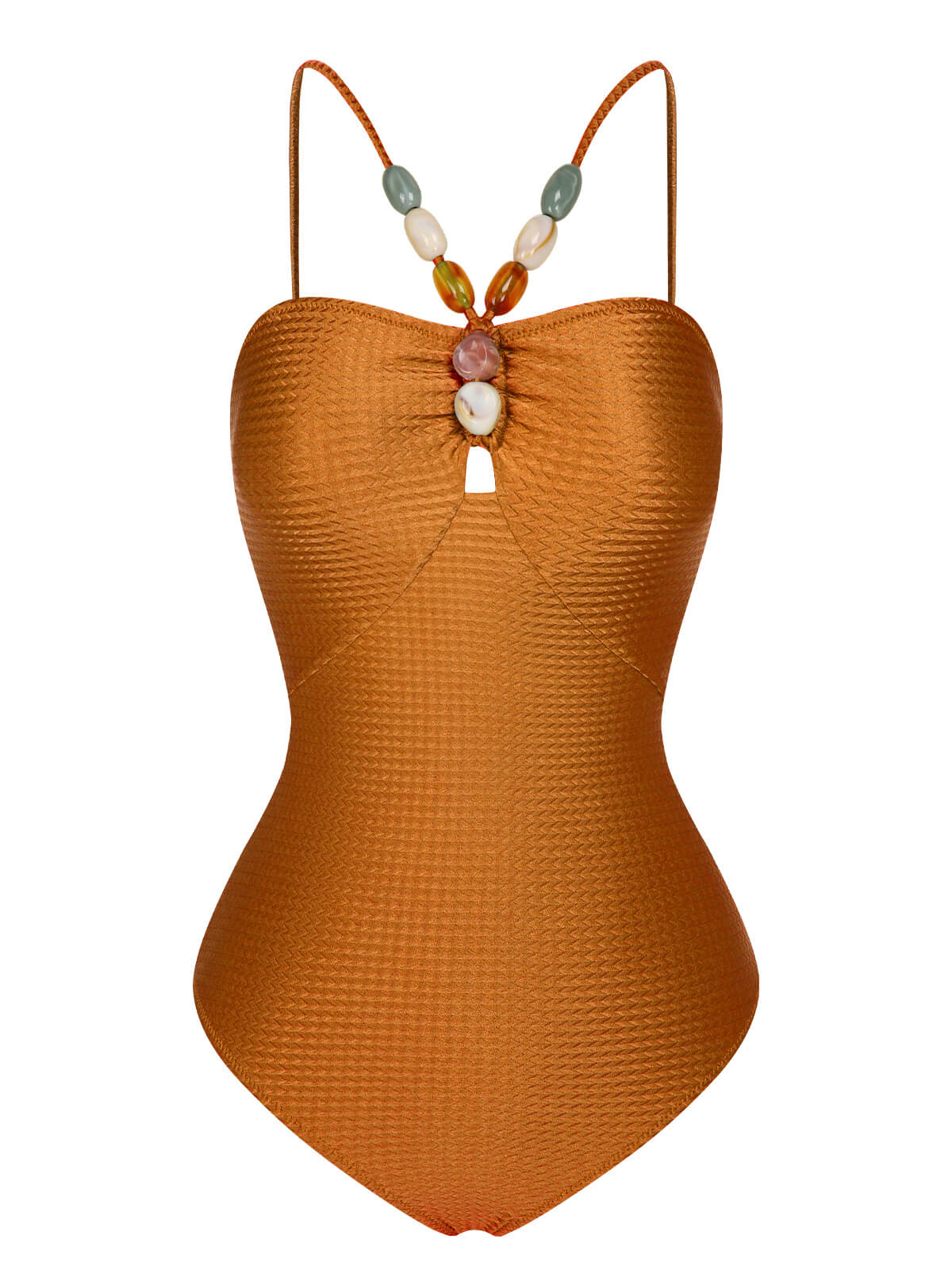 1960s Solid Textured Bandeau Halter Swimsuit - Image 7