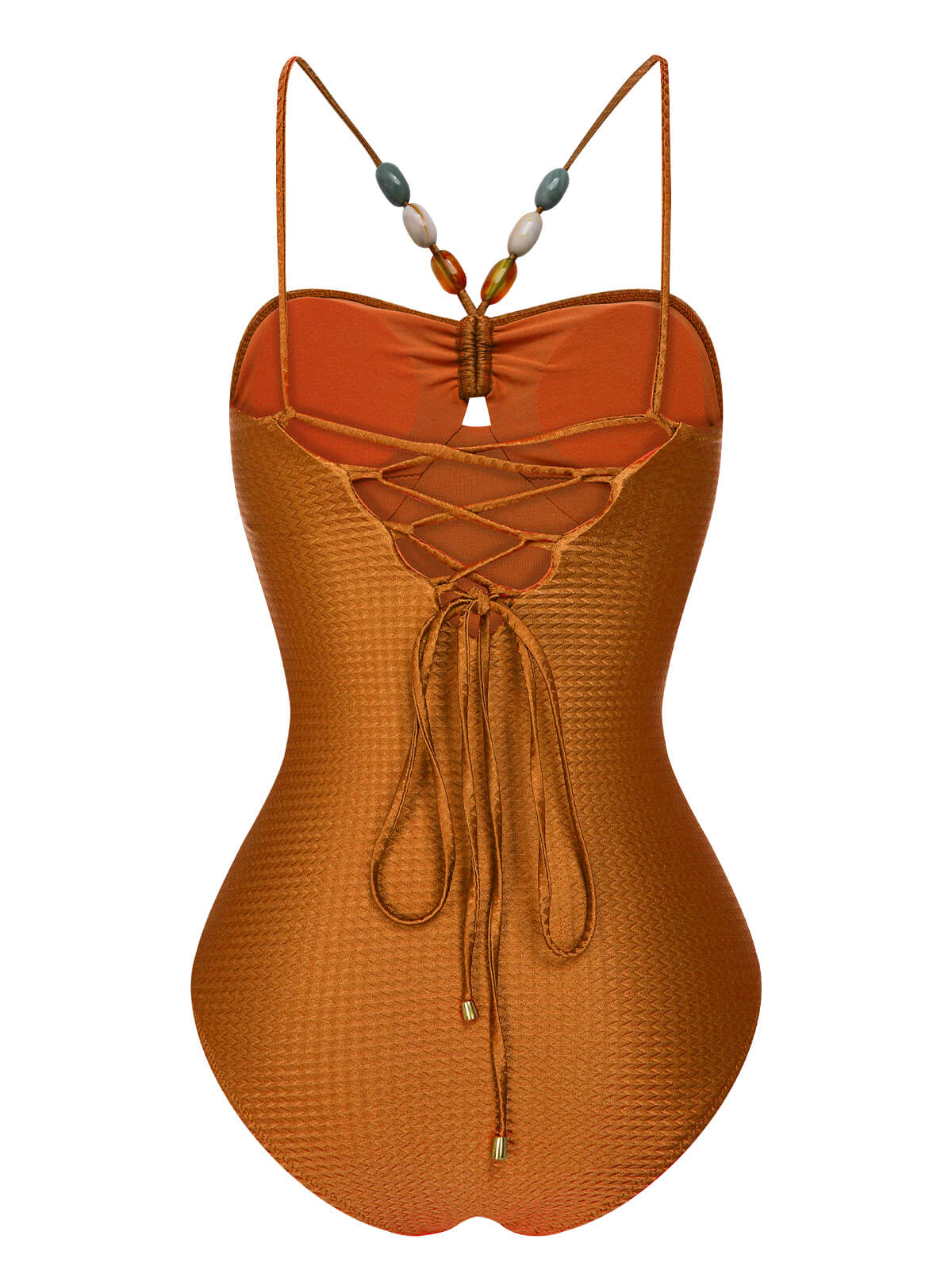 1960s Solid Textured Bandeau Halter Swimsuit - Image 8