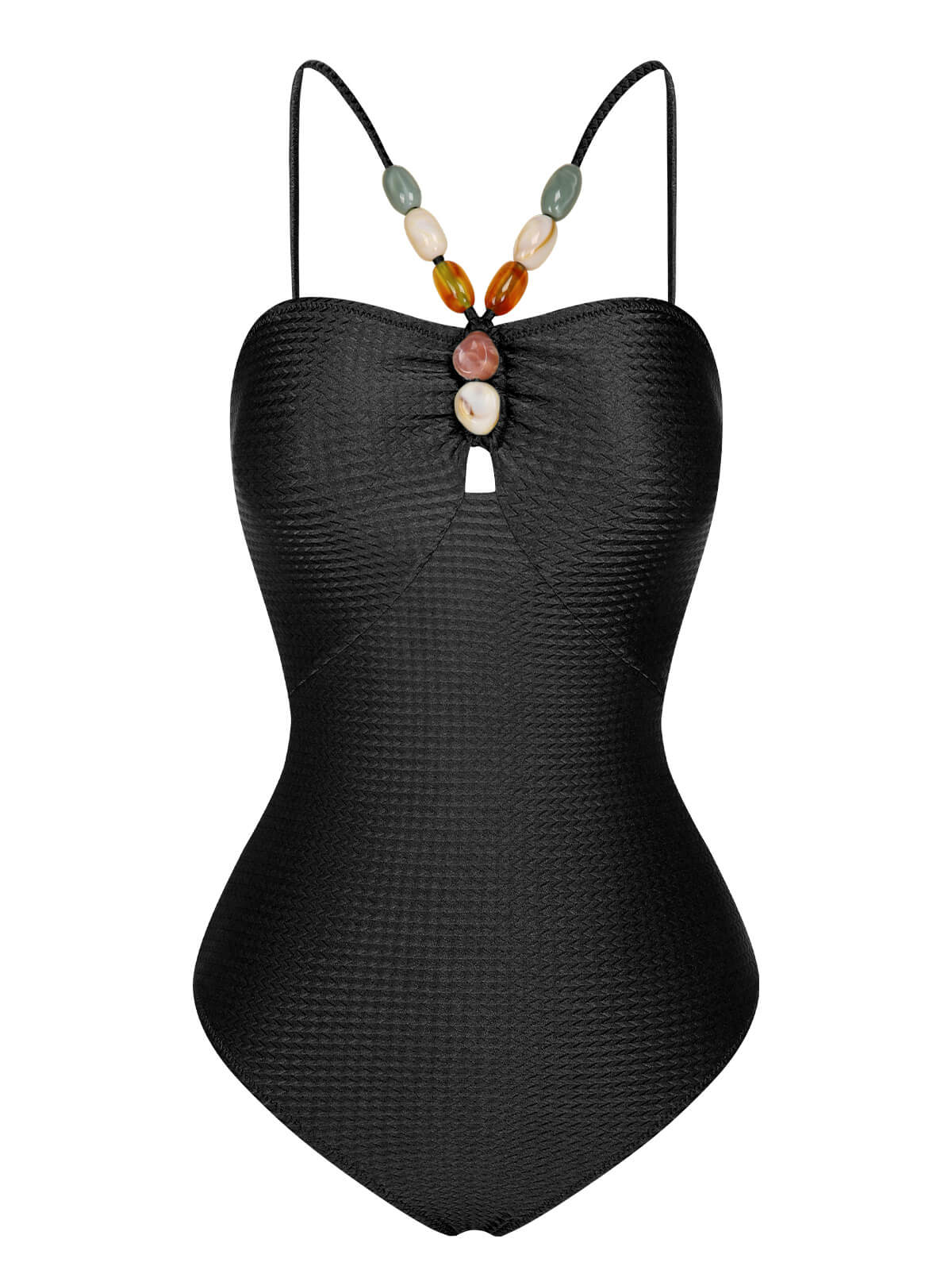 1960s Solid Textured Bandeau Halter Swimsuit - Image 9