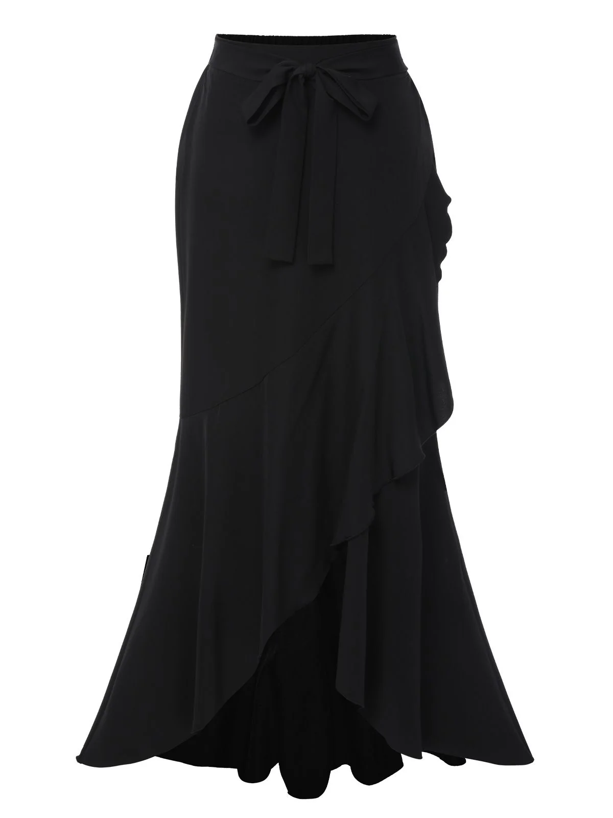 1960s Solid Tie-Up Mermaid Long Skirt - Image 6