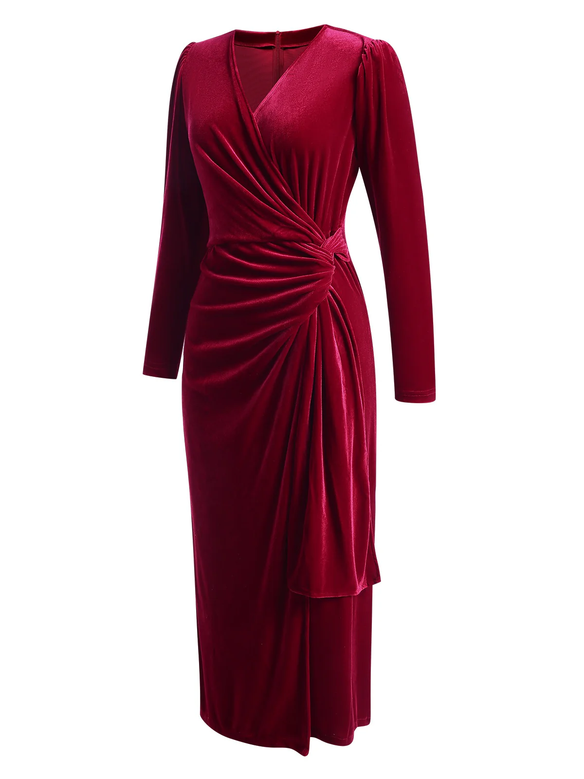 1960s Solid Twist V-Neck Velvet Dress - Image 2