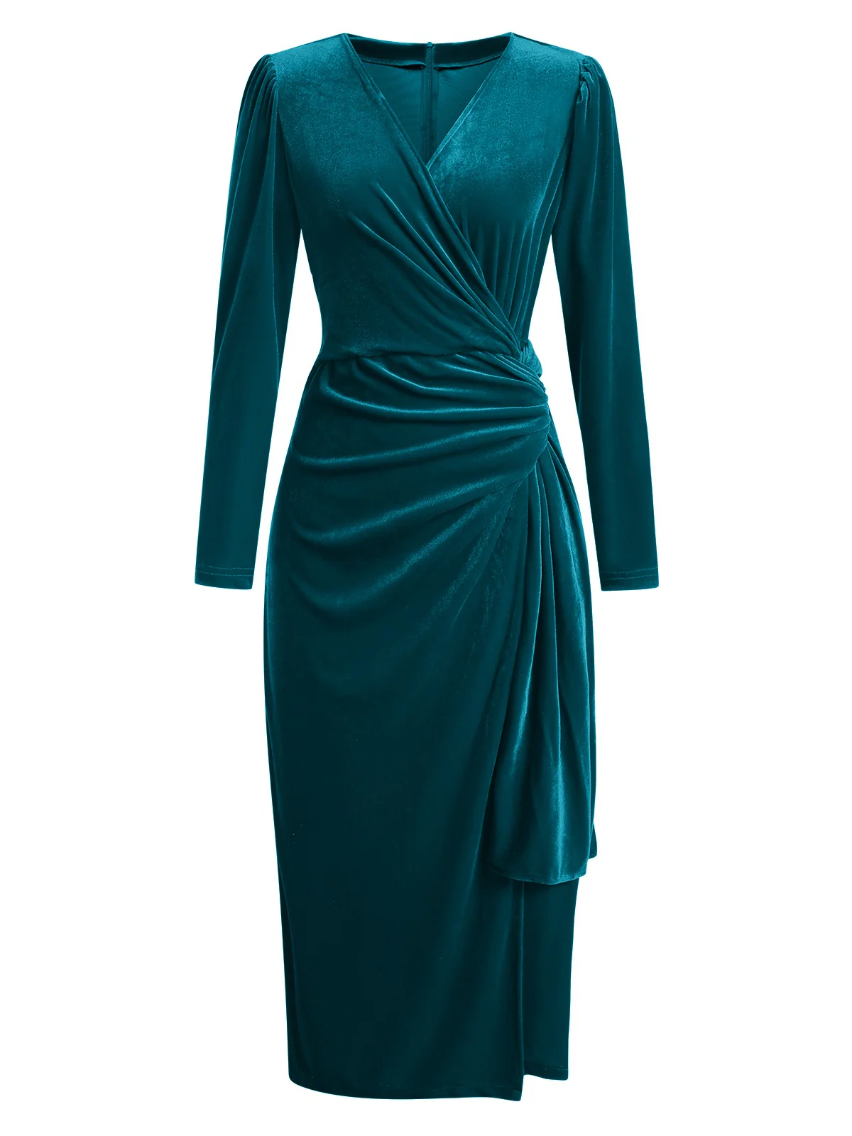 1960s Solid Twist V-Neck Velvet Dress - Image 5