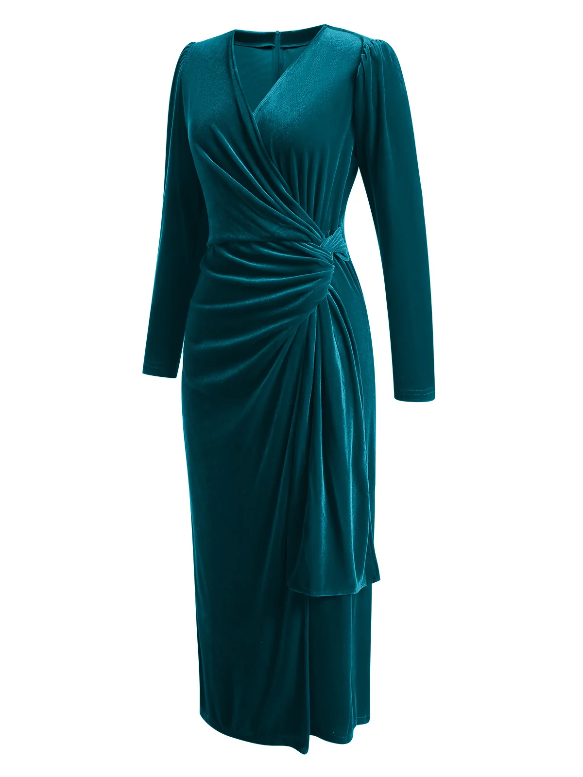 1960s Solid Twist V-Neck Velvet Dress - Image 6