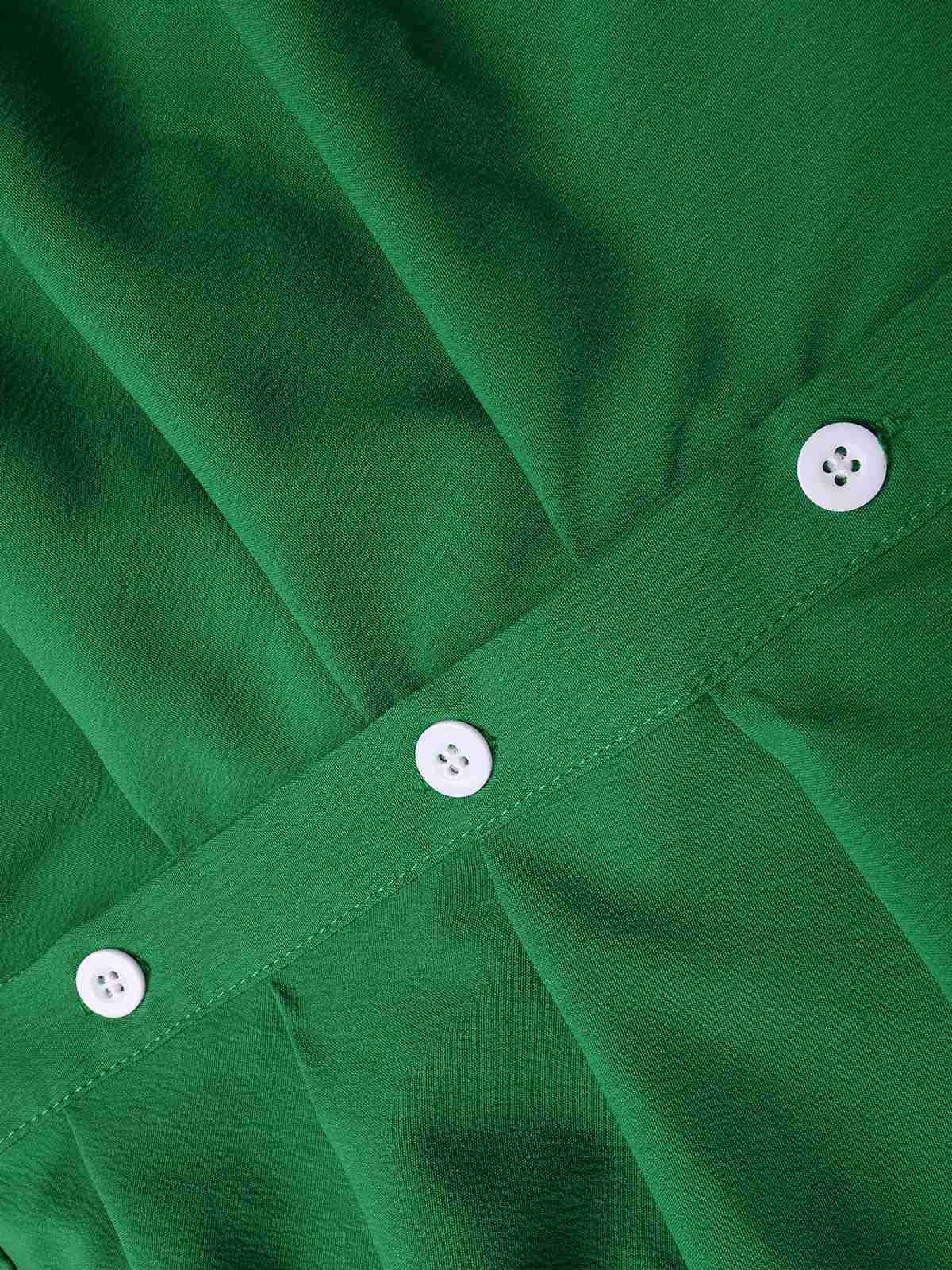 1960s Solid V-Neck Pleated Button Dress - Image 12