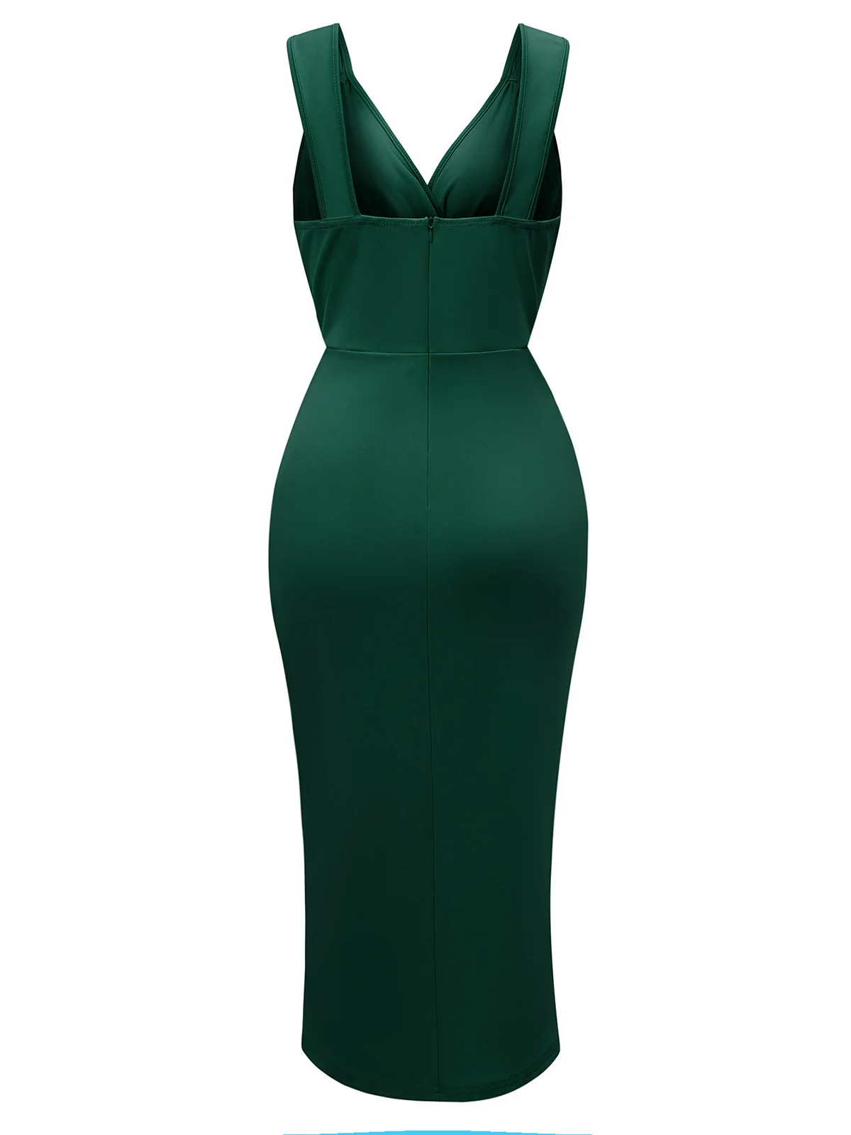 1960s Solid V-Neck Side Slit Bodycon Dress - Image 8