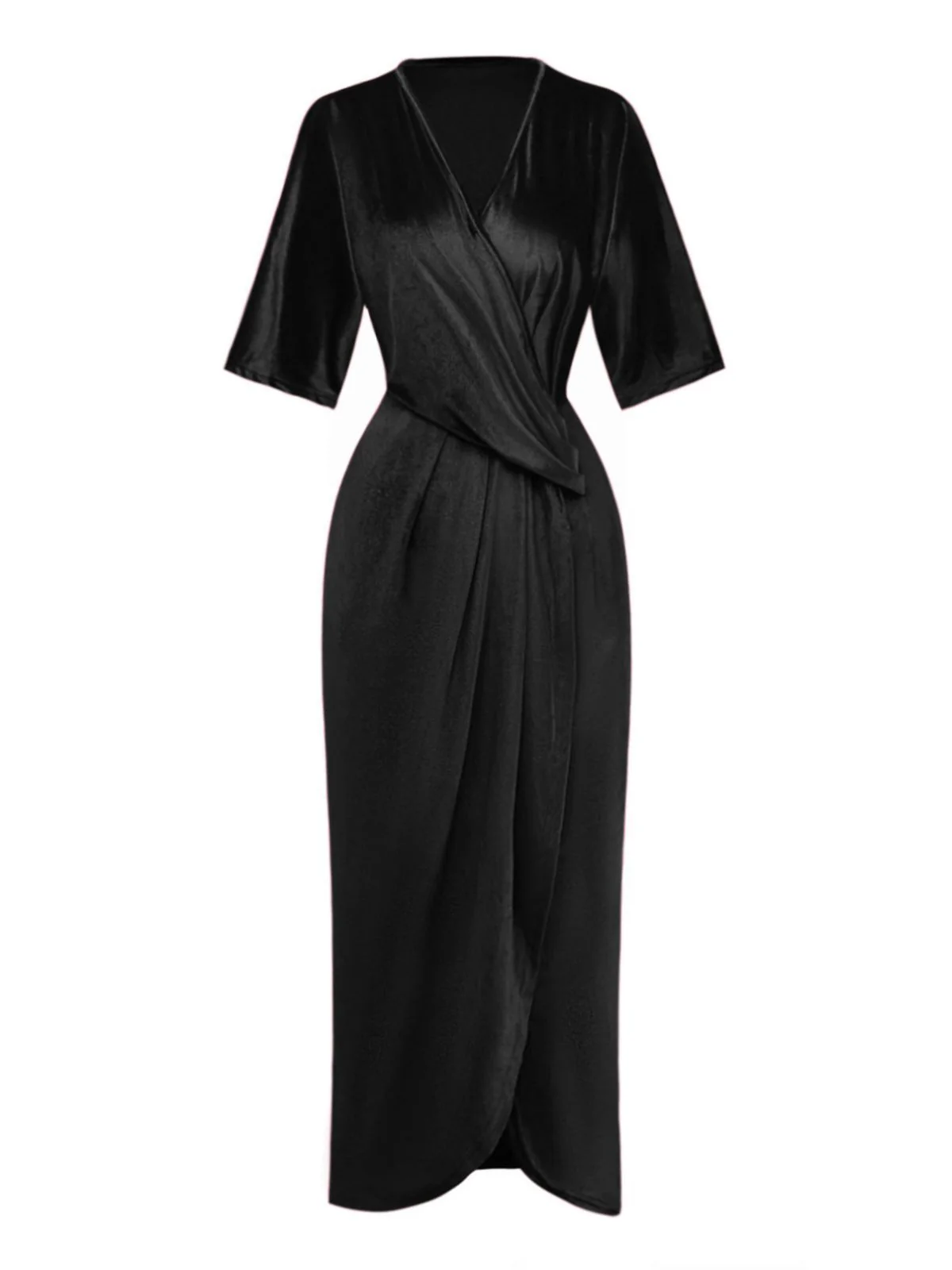 1960s Solid Velvet Half-Sleeve Dress - Image 10