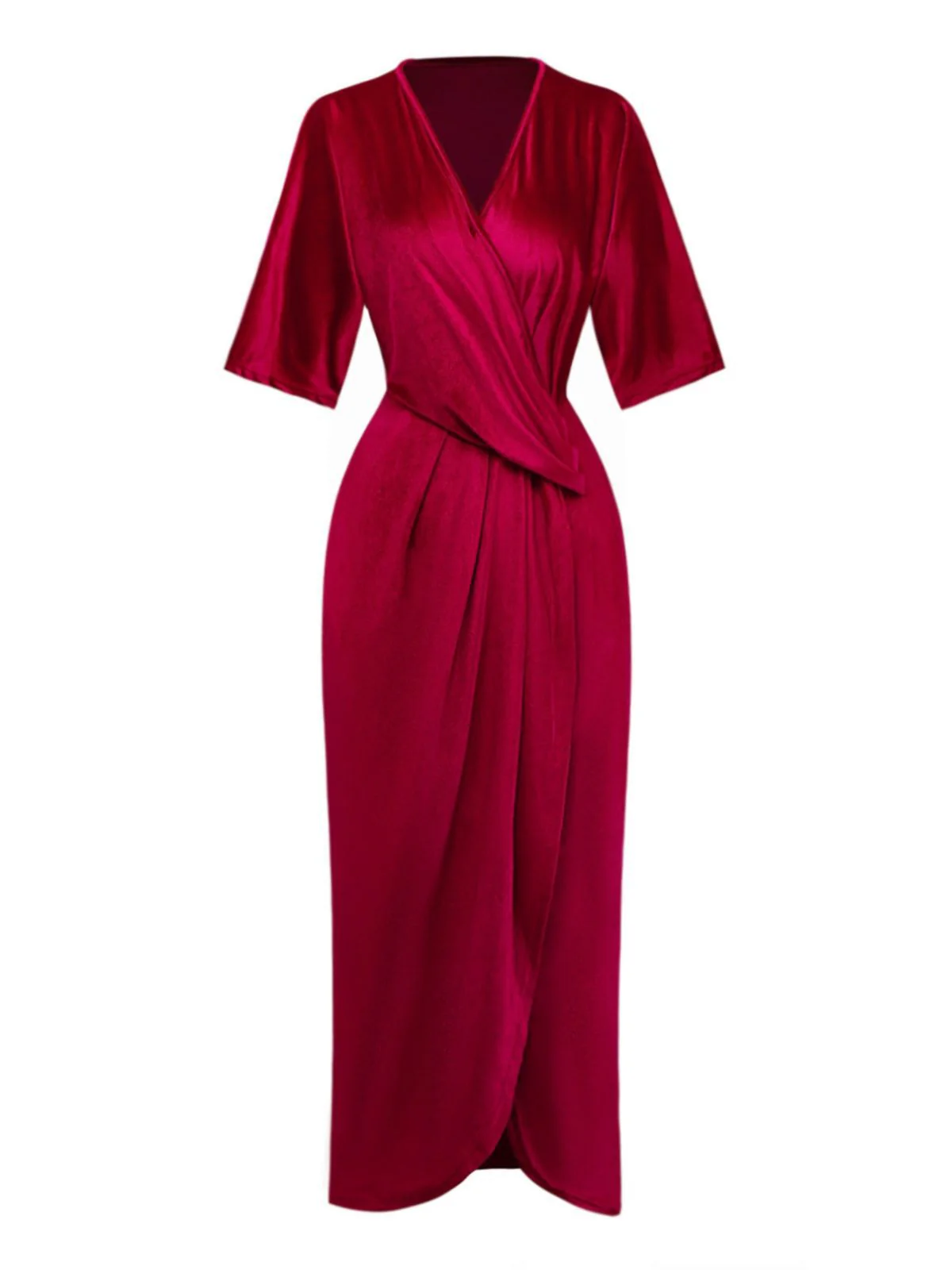 1960s Solid Velvet Half-Sleeve Dress - Image 2