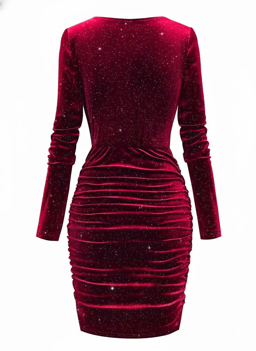 1960s Solid Velvet Long Sleeve Cowl Neck Dress - Image 11