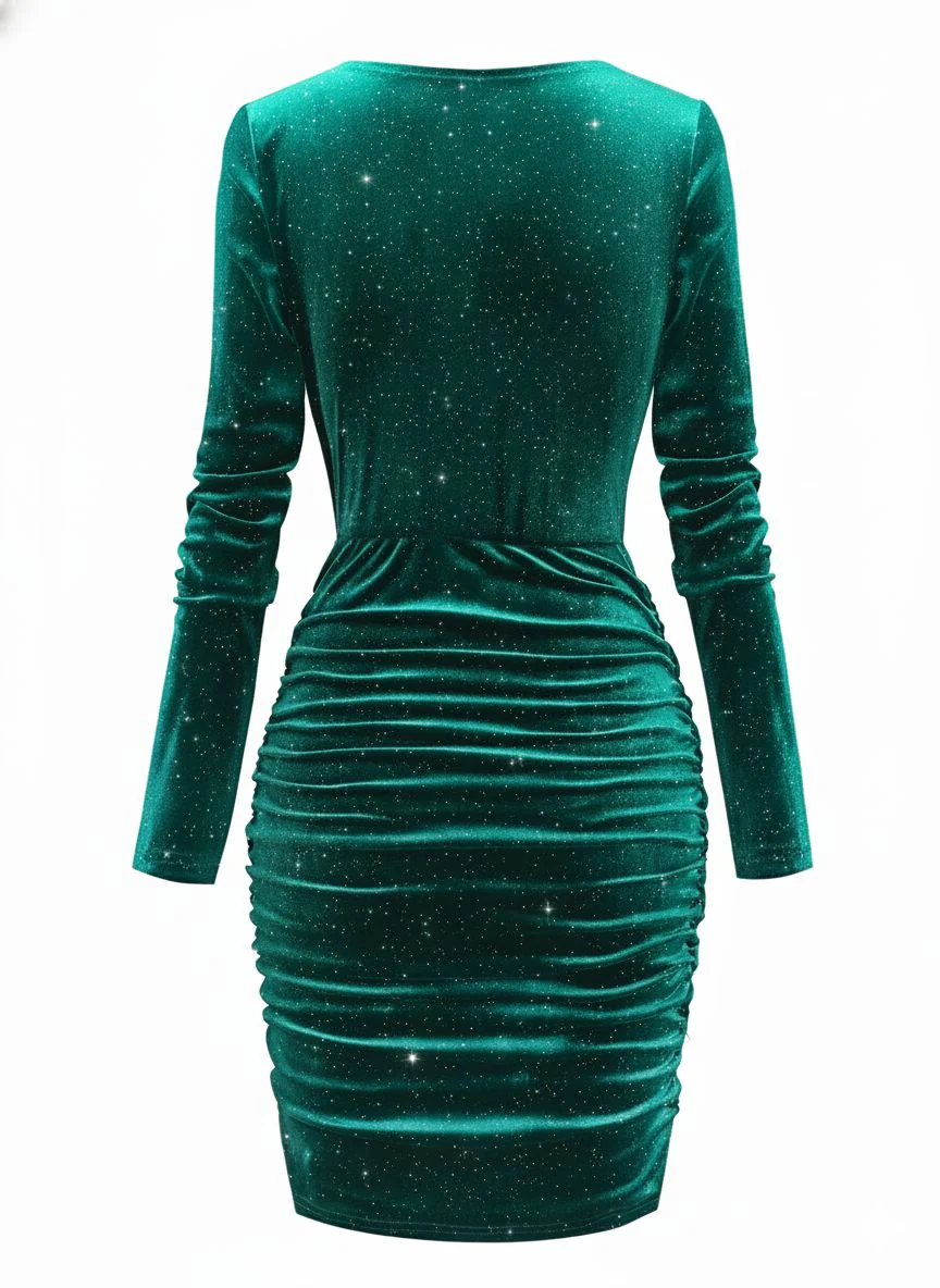 1960s Solid Velvet Long Sleeve Cowl Neck Dress - Image 3