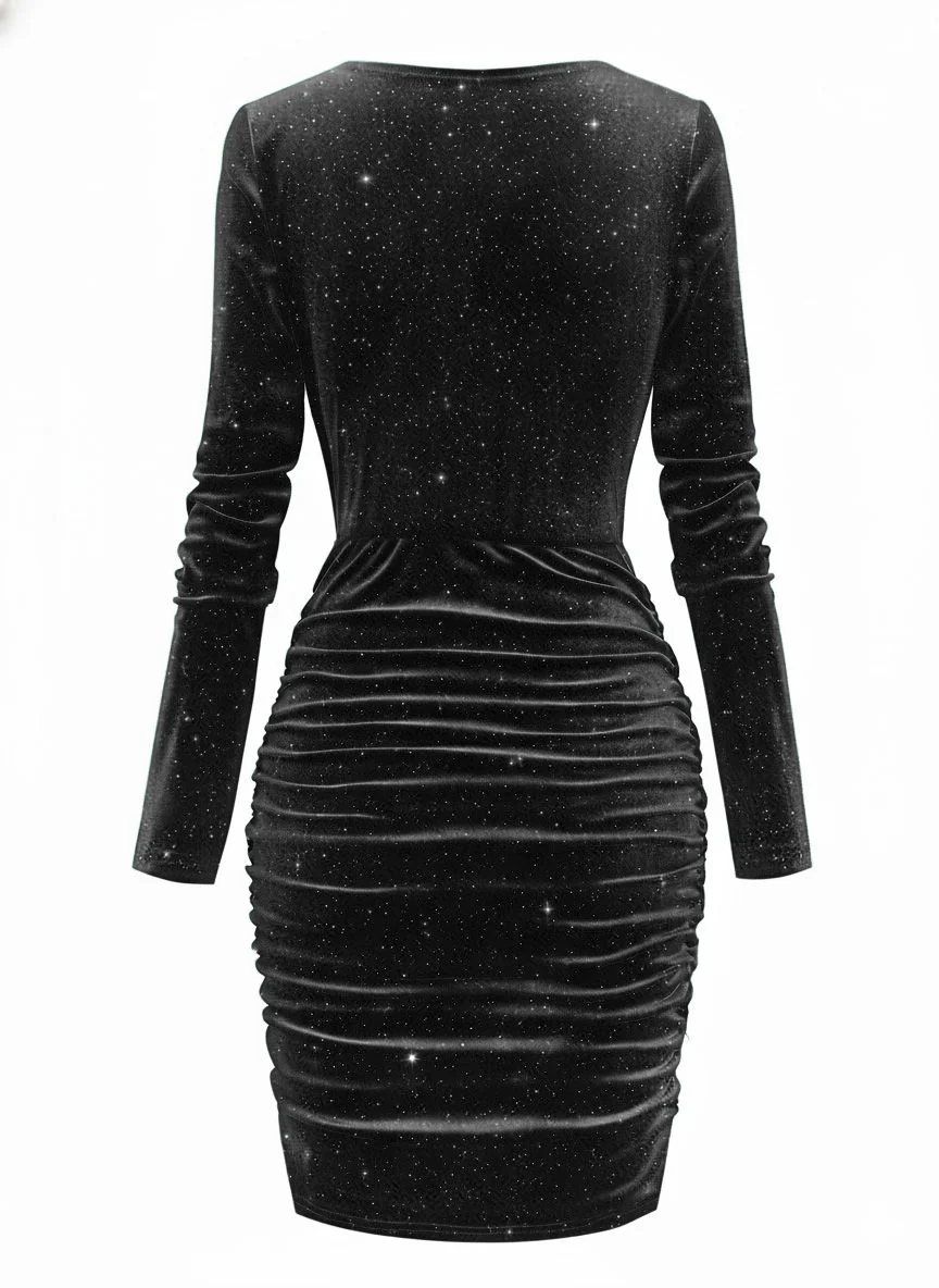 1960s Solid Velvet Long Sleeve Cowl Neck Dress - Image 9