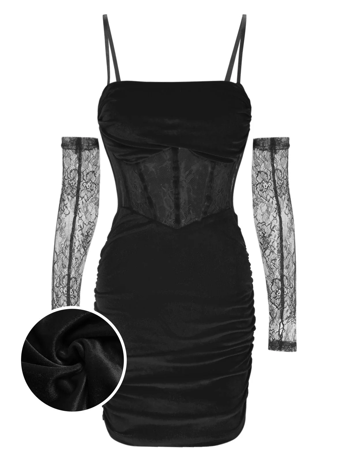 1960s Solid Velvet Sling Dress With Sleeves - Image 7