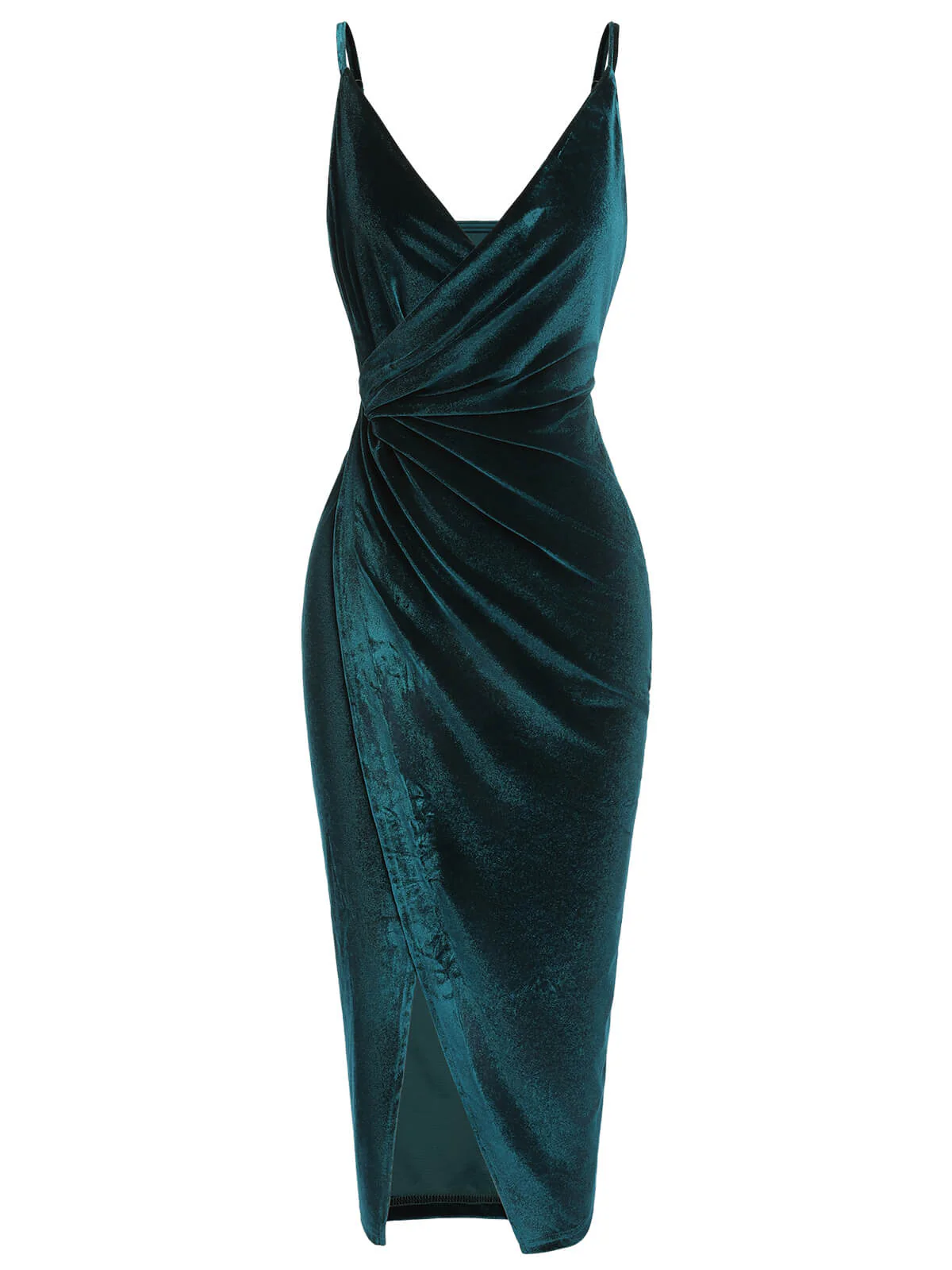 1960s Solid Velvet V-Neck Strap Dress - Image 2