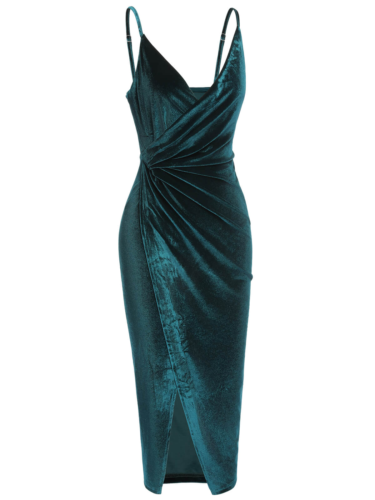 1960s Solid Velvet V-Neck Strap Dress - Image 3