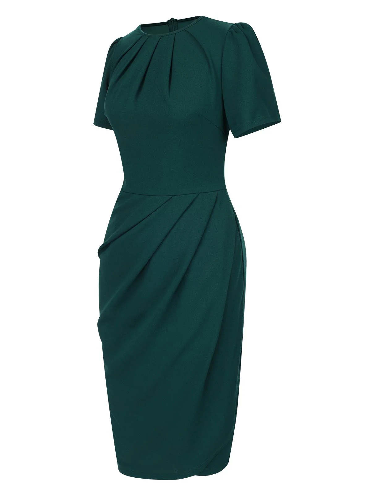 1960s Solid Wrinkle Puff Tulip Hem Dress - Image 3