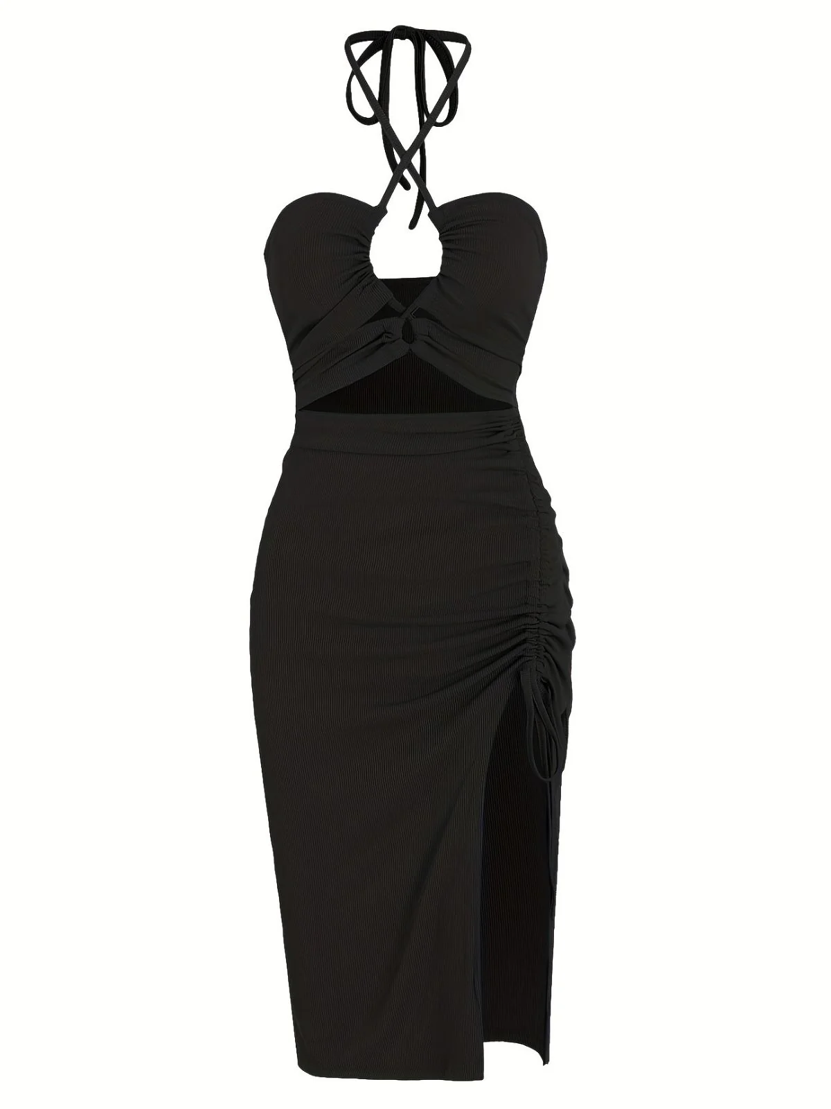 1960s Solid Drawstring Cut-Out Bodycon Dress - Image 5
