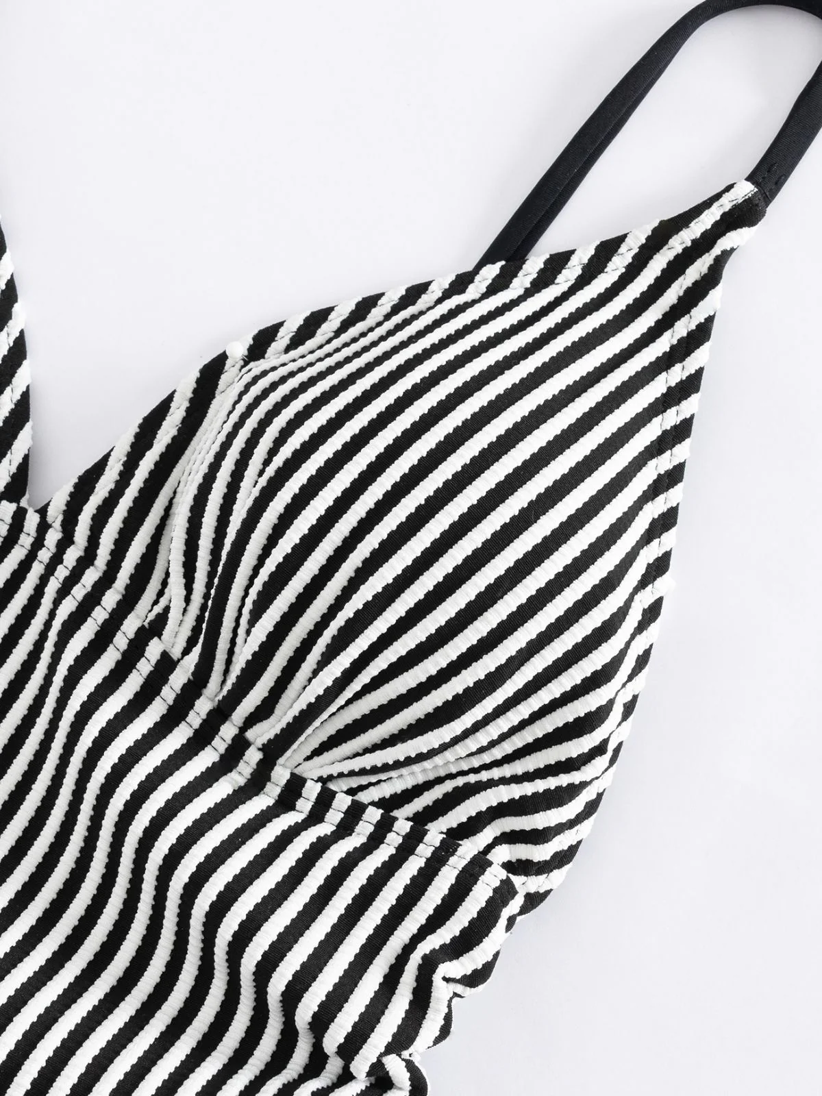 1960s Spaghetti Strap Contrast Stripes One-Piece Swimsuit - Image 3
