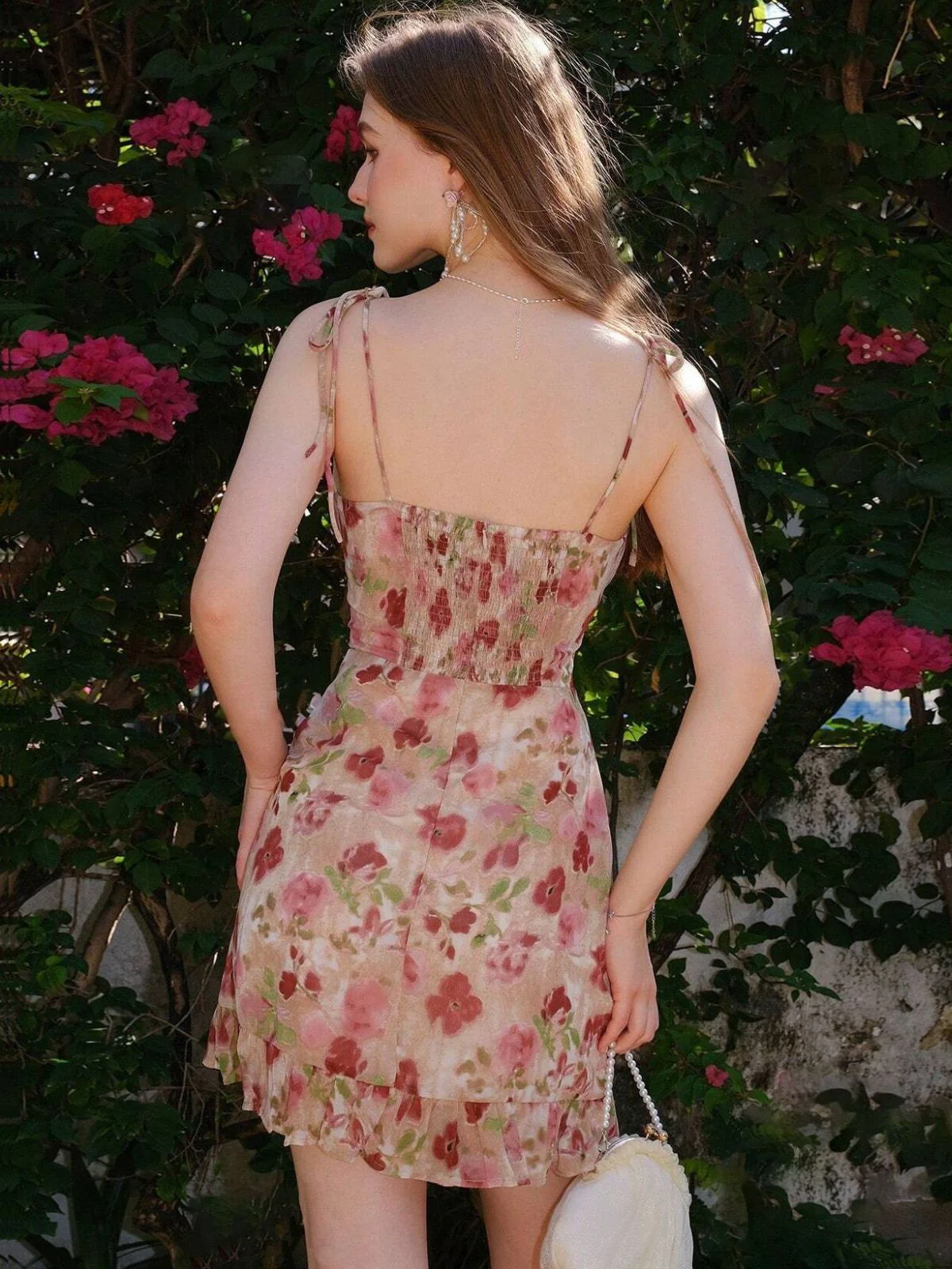 1960s Spaghetti Strap Floral Ruffled Dress - Image 3