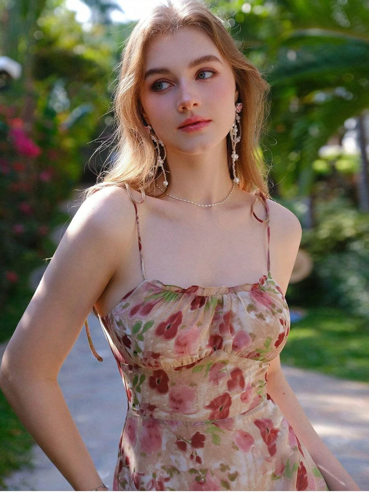 1960s Spaghetti Strap Floral Ruffled Dress - Image 4