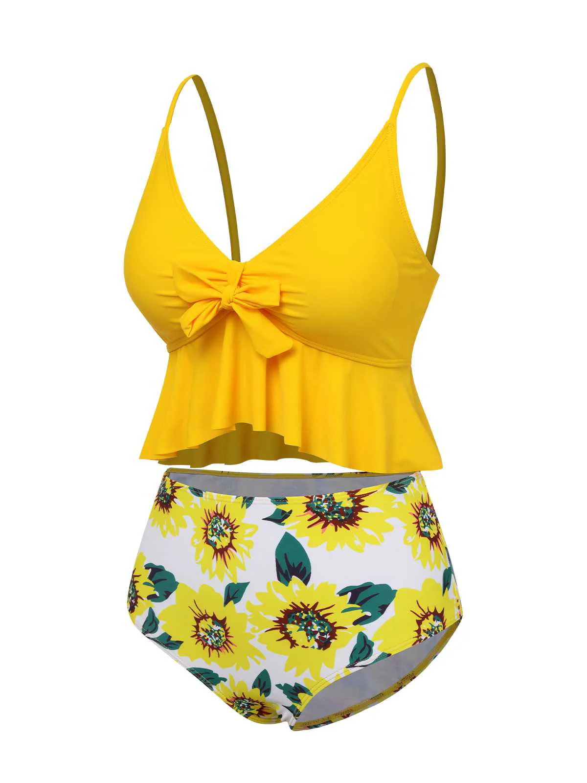 1960s Spaghetti Strap Floral Ruffles Swimsuit - Image 2