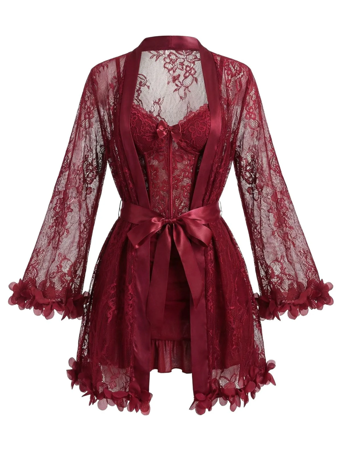 1960s Spaghetti Strap Lace Belted Sleepwear Set - Image 7