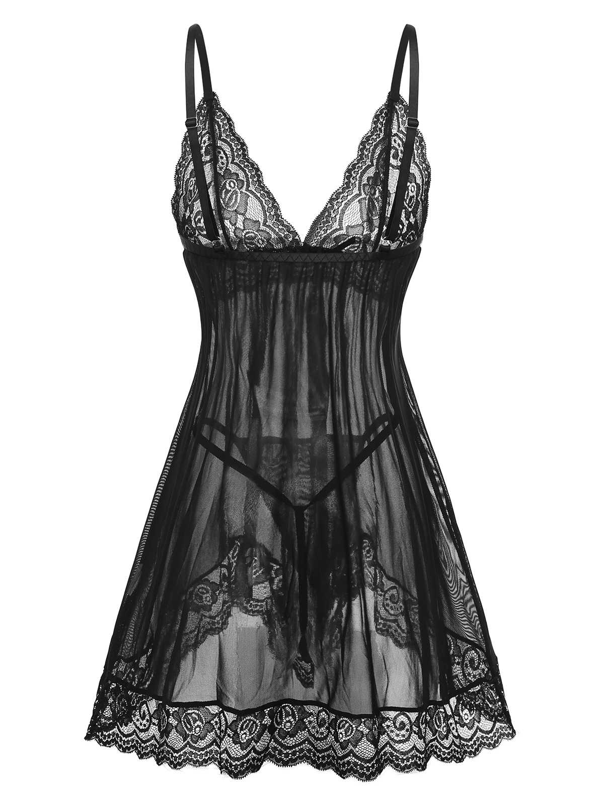 1960s Spaghetti Strap Lace Sheer Babydoll Lingerie Set - Image 3
