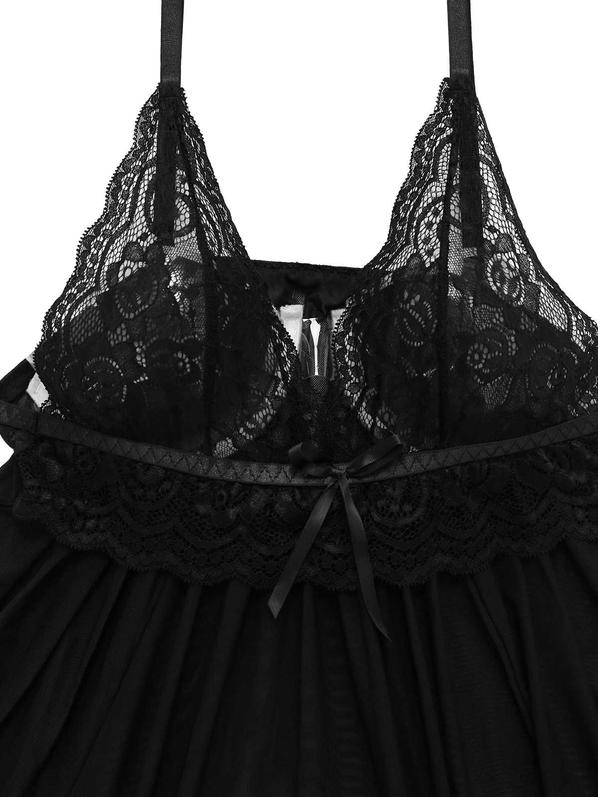 1960s Spaghetti Strap Lace Sheer Babydoll Lingerie Set - Image 4