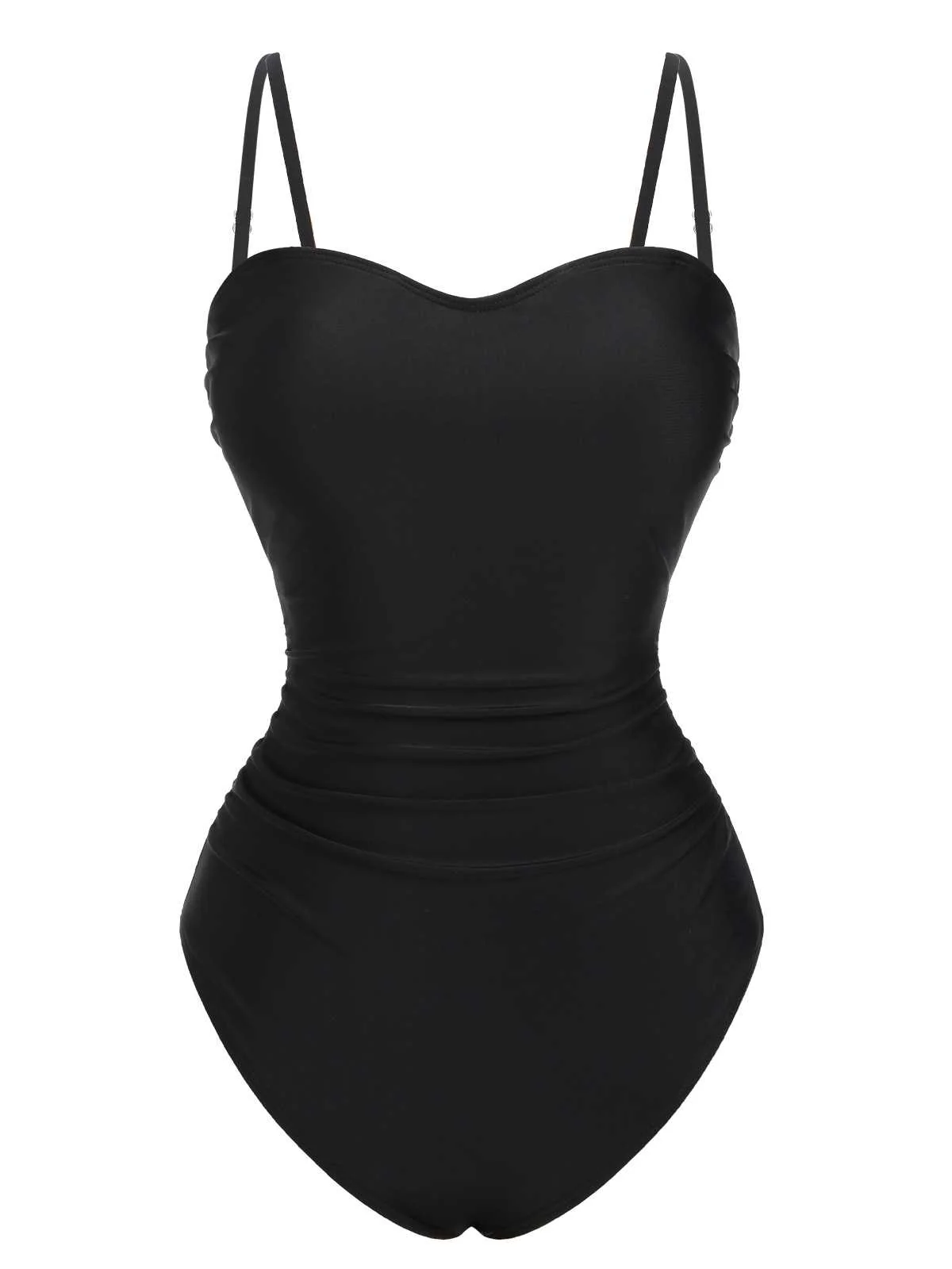 1960s Spaghetti Strap Plants Solid One-Piece Swimsuit - Image 5
