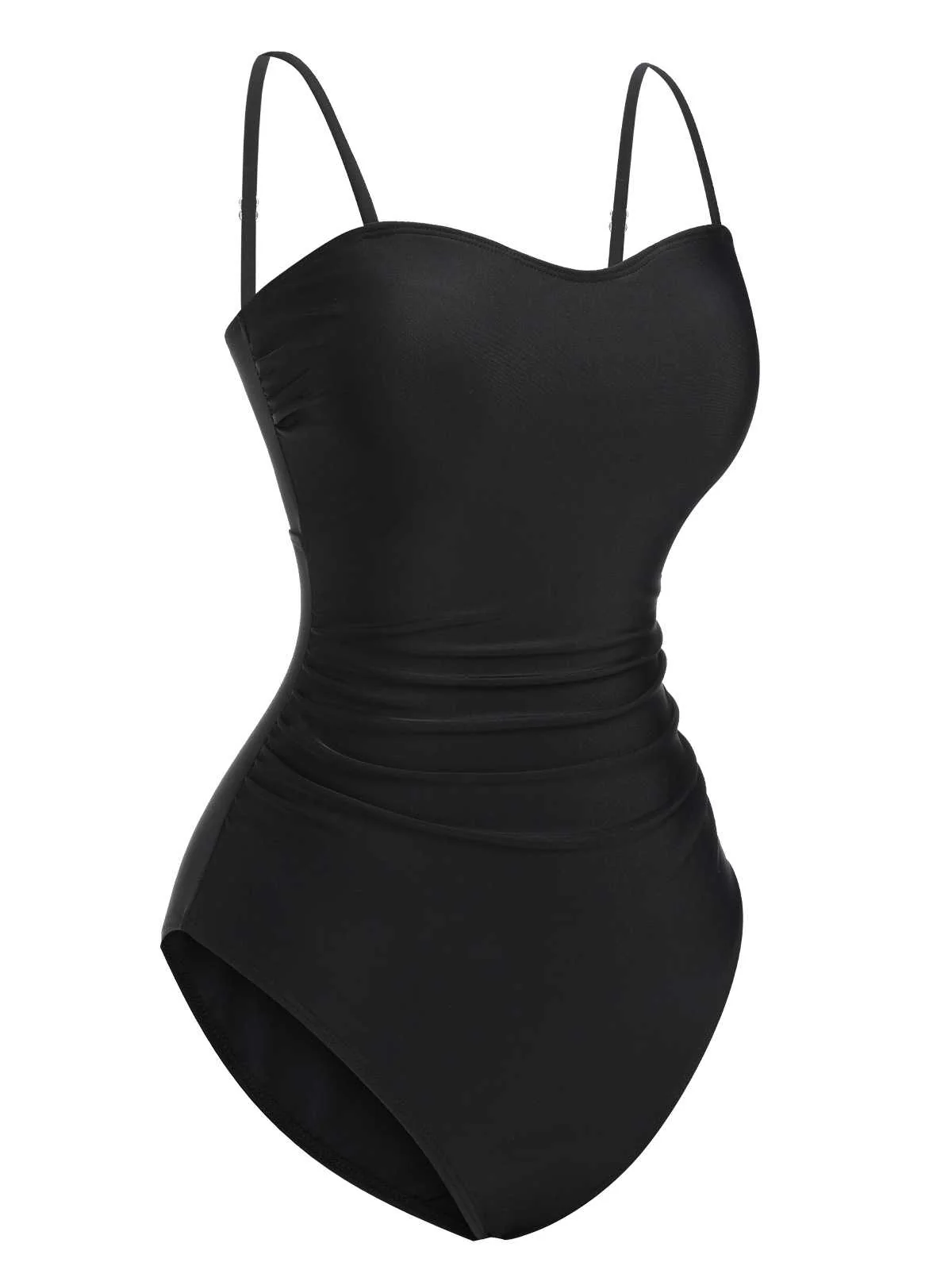 1960s Spaghetti Strap Plants Solid One-Piece Swimsuit - Image 6
