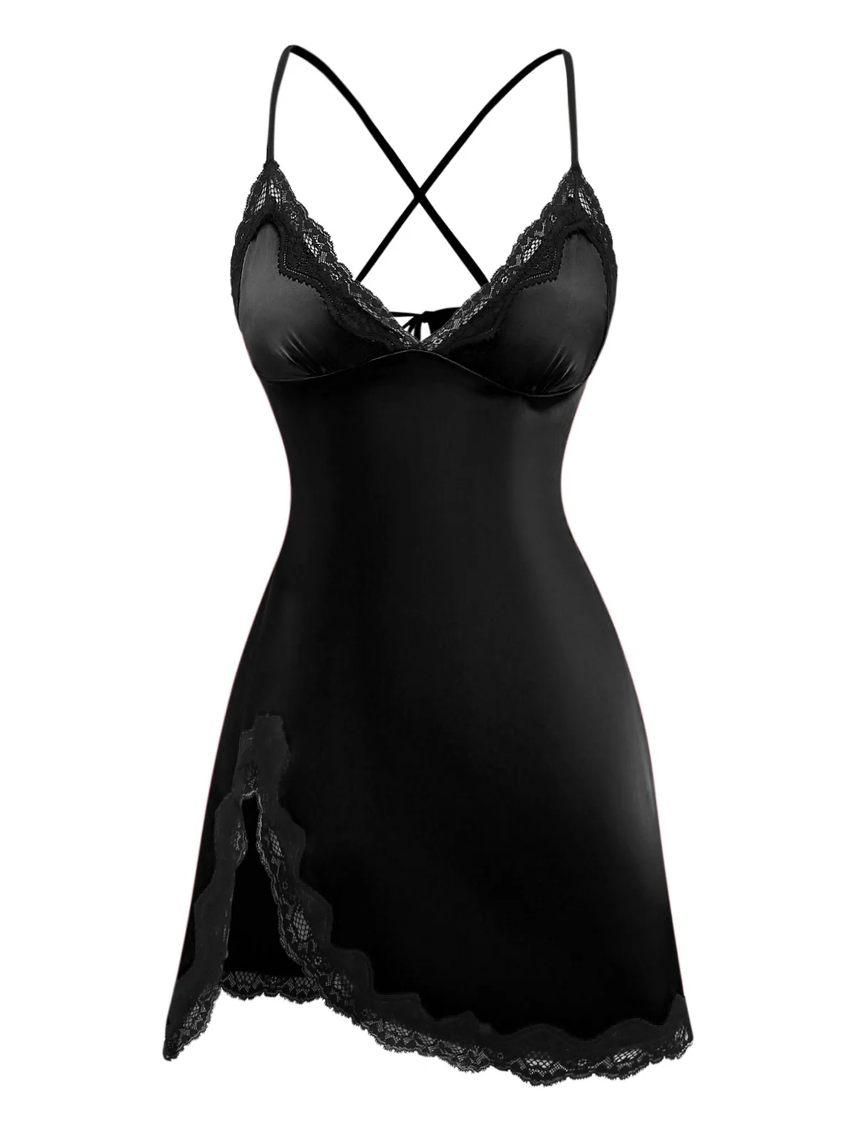 1960s Spaghetti Strap Satin Lace Nightgown - Image 6