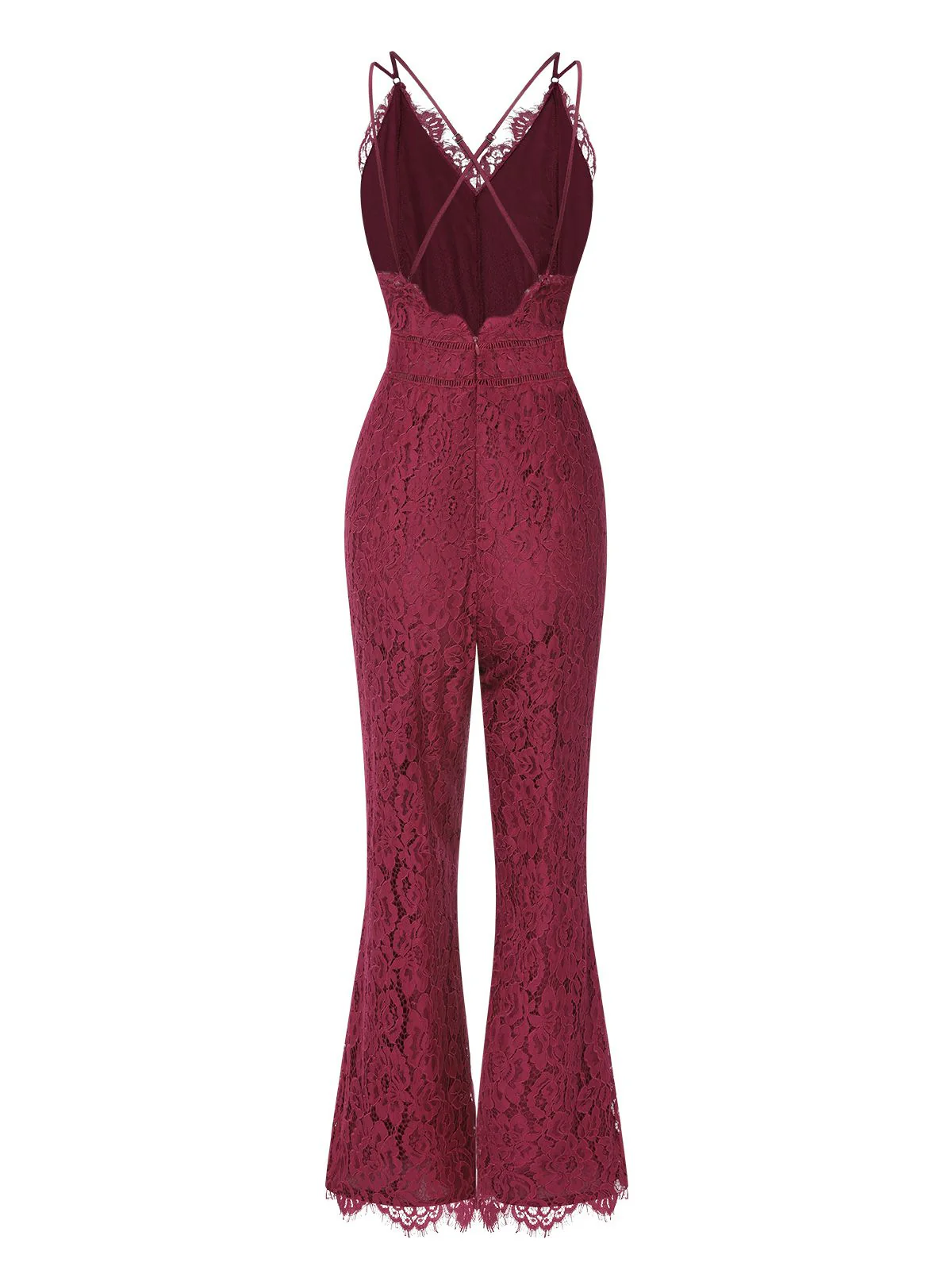 1960s Spaghetti Strap V-Neck Lace Jumpsuit - Image 3