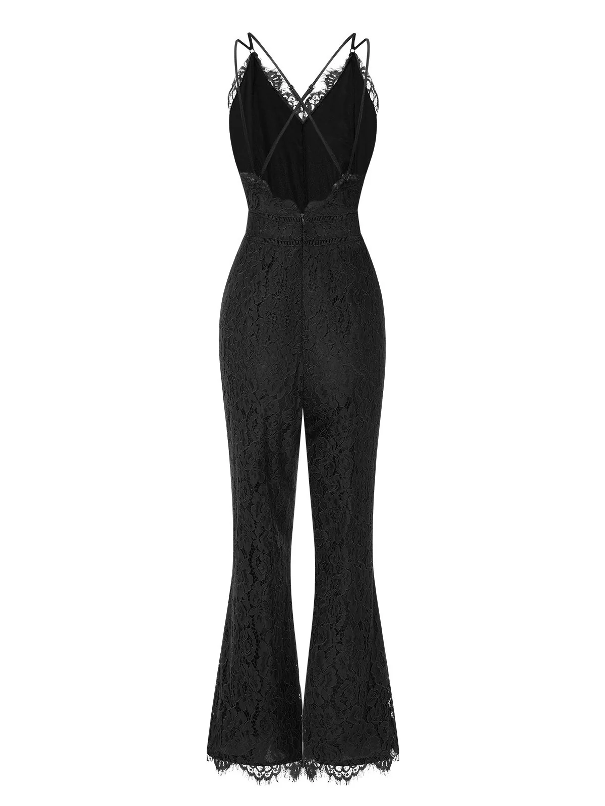 1960s Spaghetti Strap V-Neck Lace Jumpsuit - Image 8