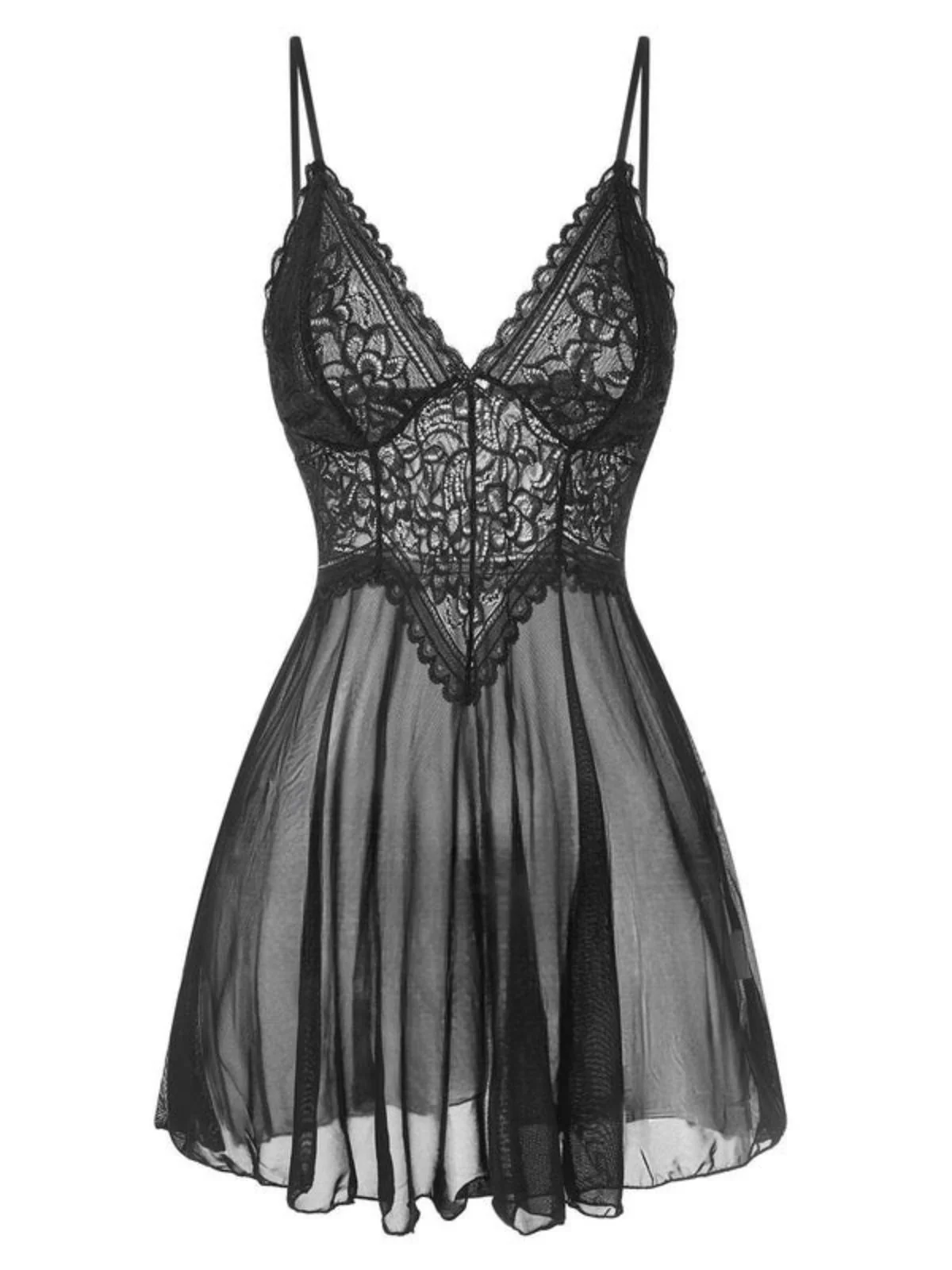 1960s Spaghetti Straps Lace Sheer Nightgown - Image 2
