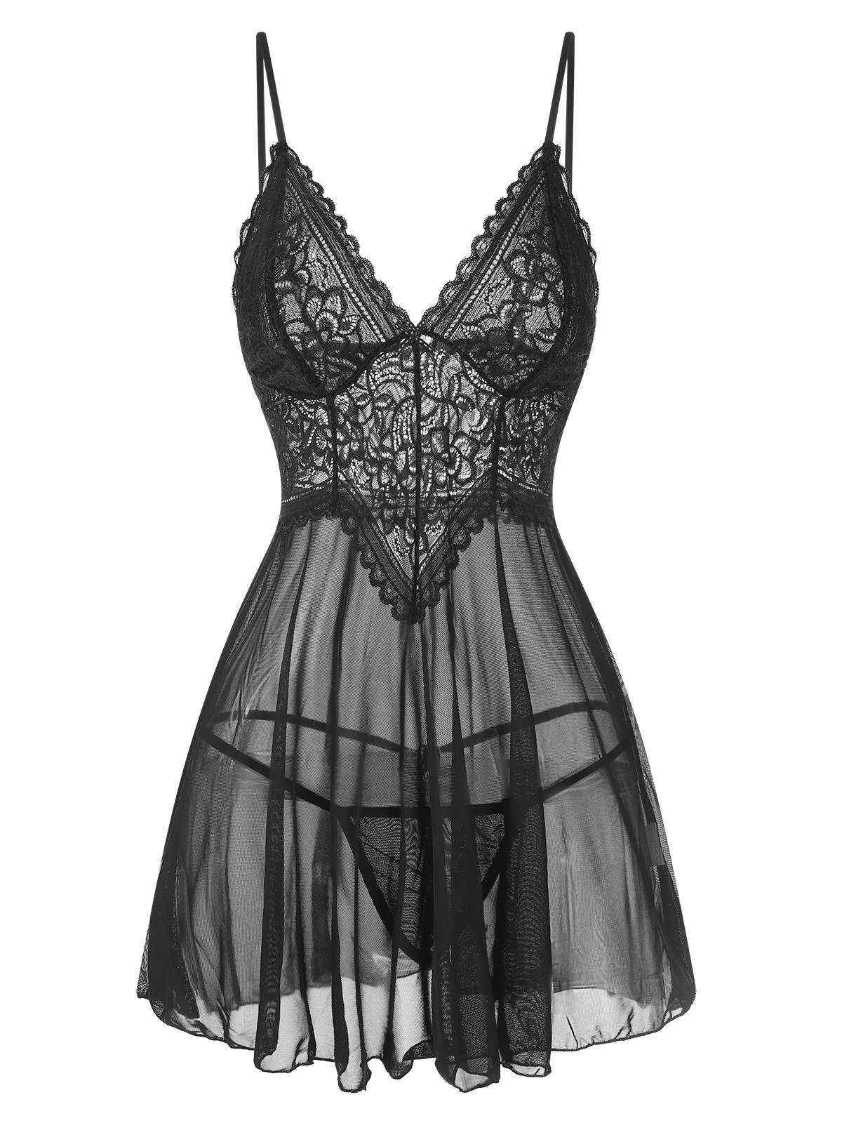 1960s Spaghetti Straps Lace Sheer Nightgown - Image 7