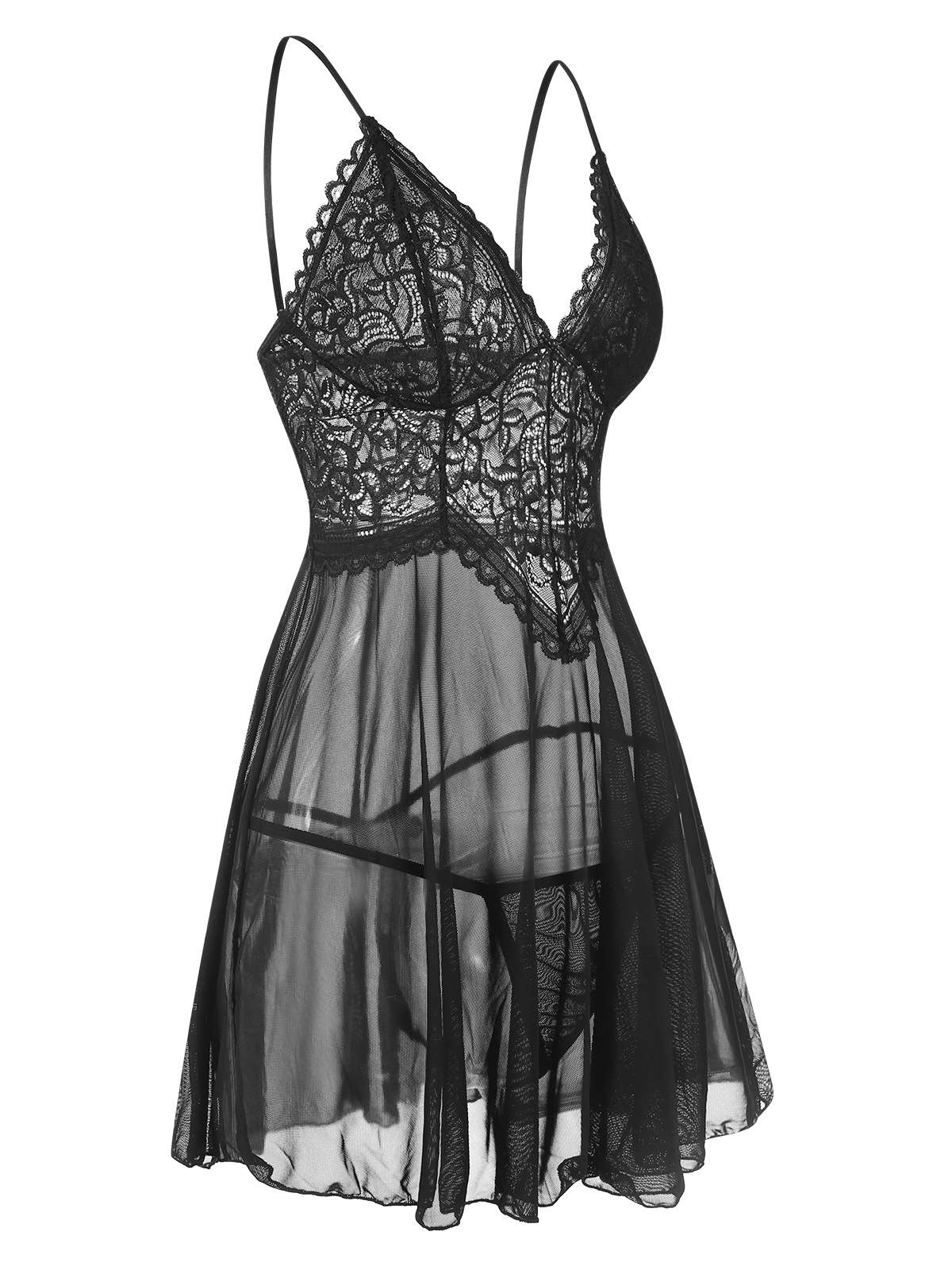 1960s Spaghetti Straps Lace Sheer Nightgown - Image 8