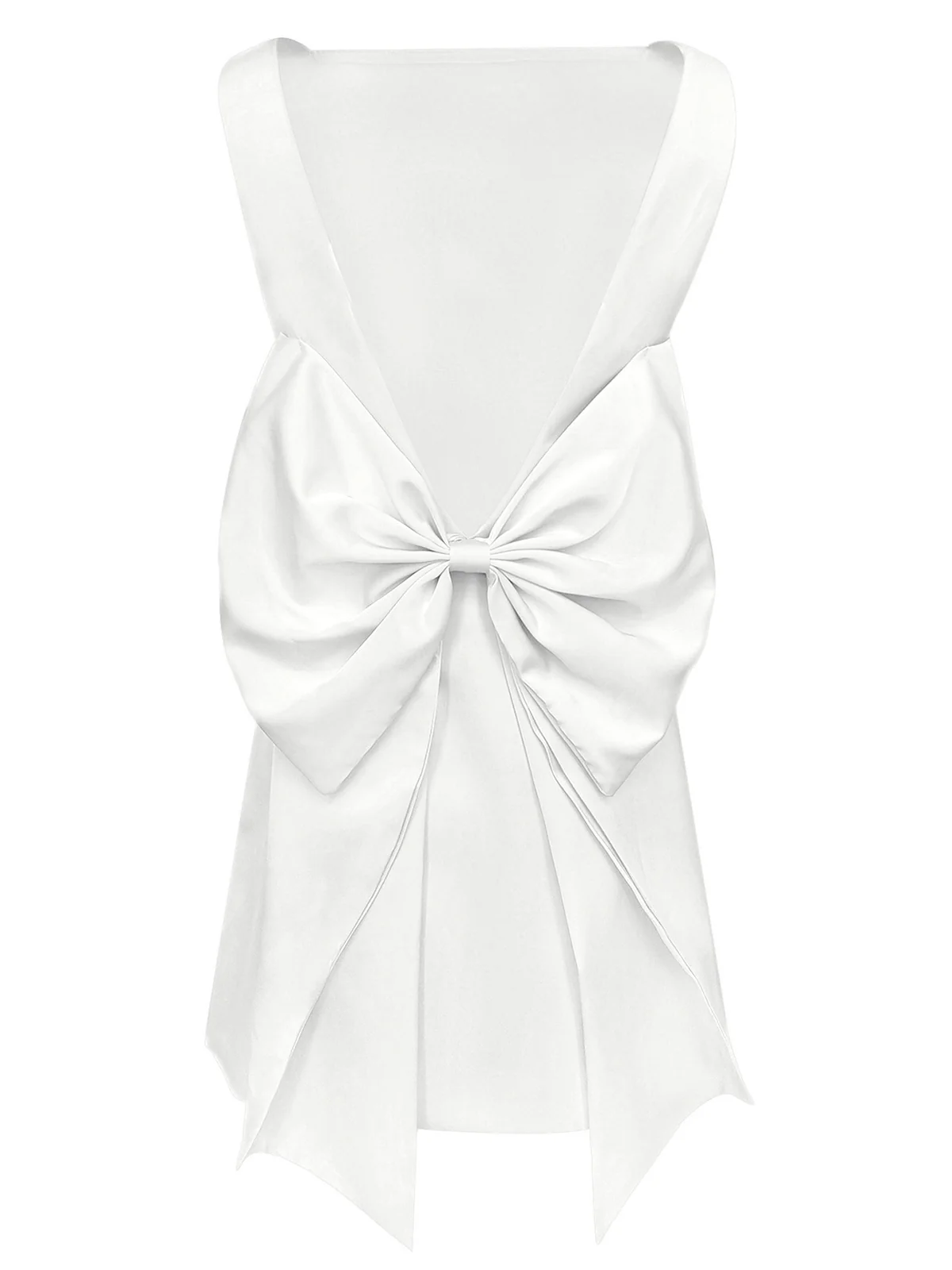 1960s Square Neck Back Bow Satin Dress - Image 4