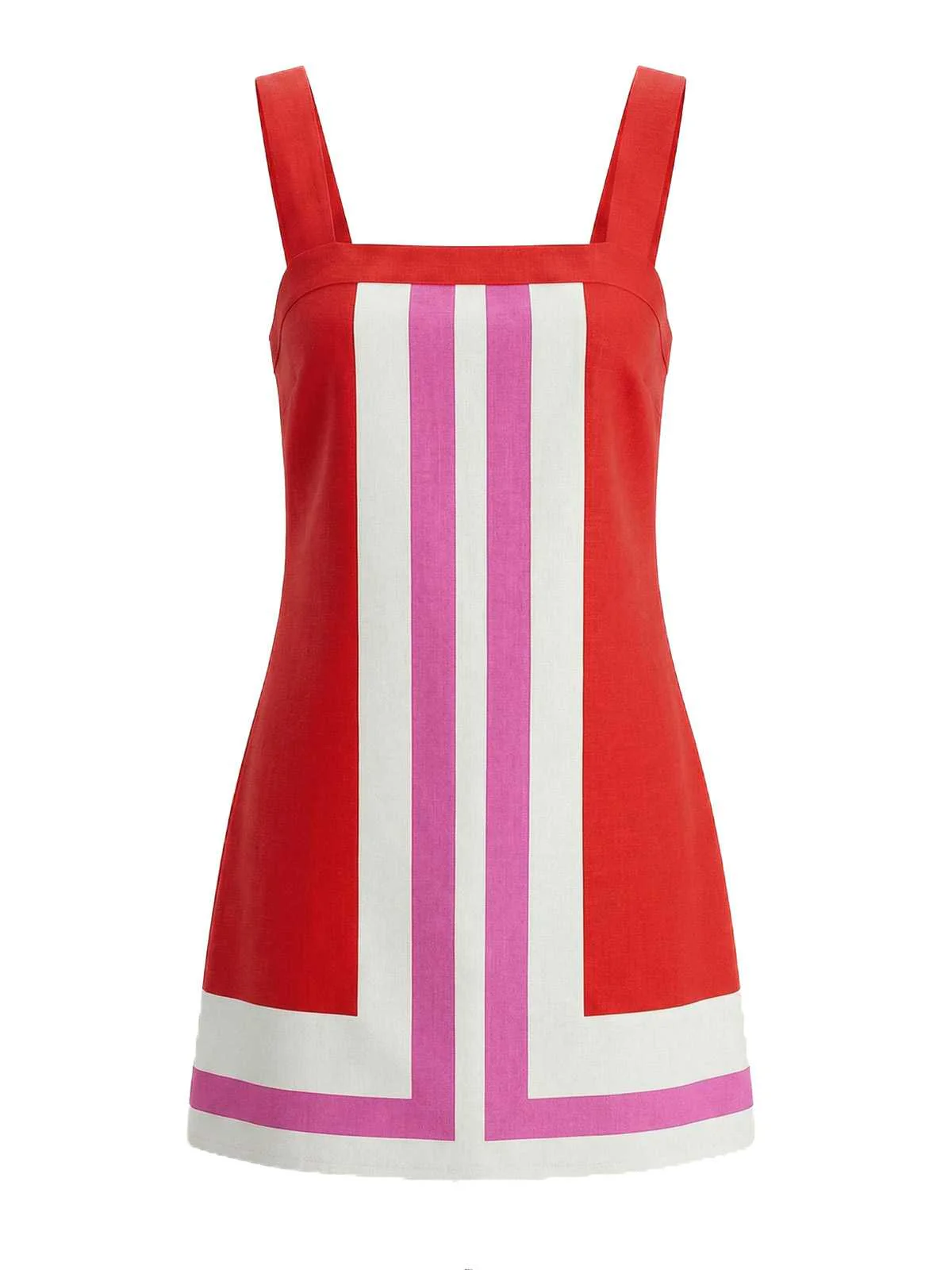 1960s Square Neck Geometric Colorblock Sleeveless Shift Mini Dress - Image 2