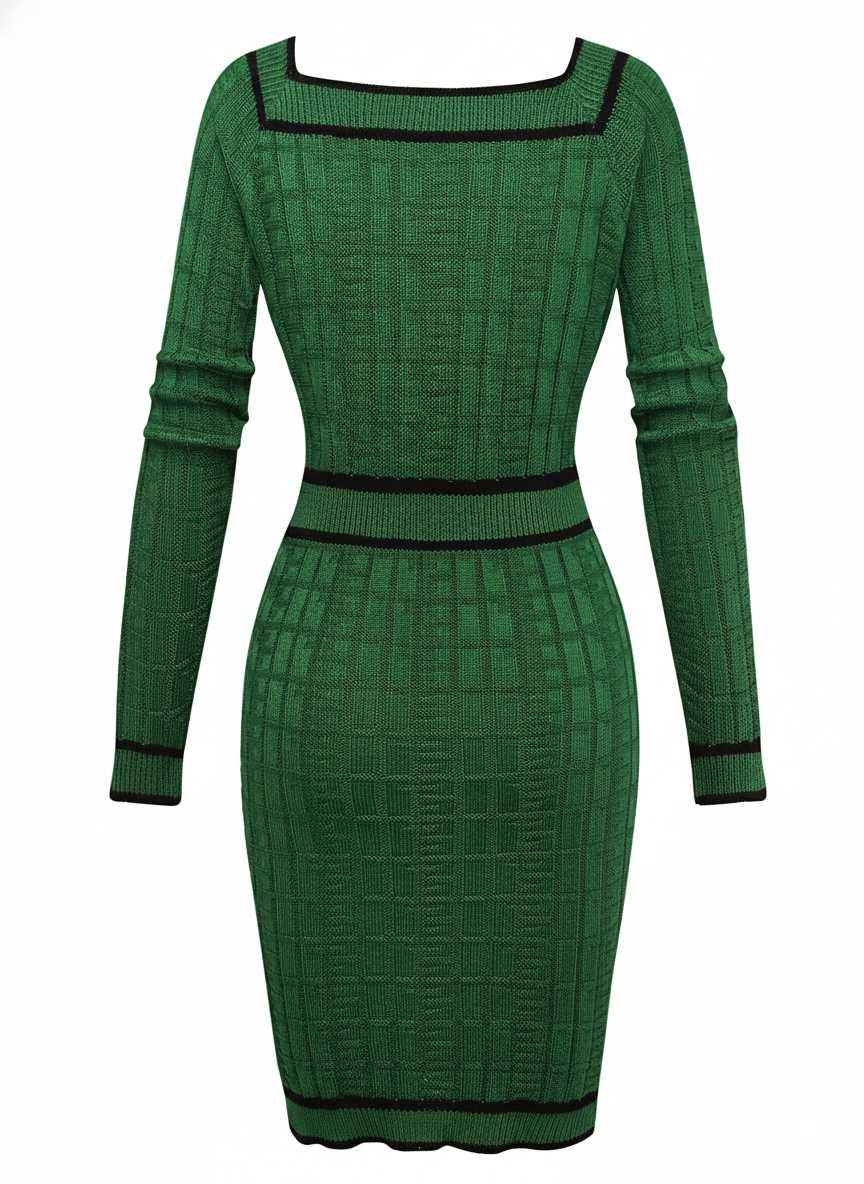 1960s Square Neck Pearl Button Knitted Dress - Image 3