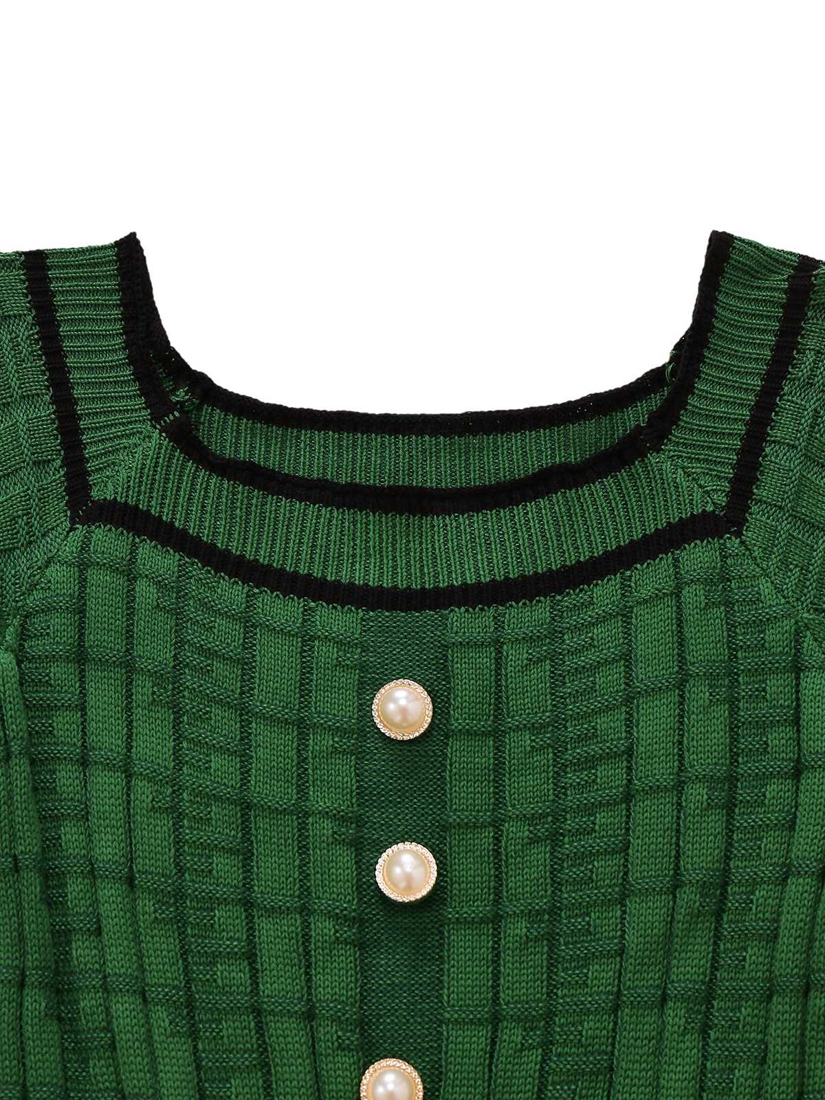 1960s Square Neck Pearl Button Knitted Dress - Image 4
