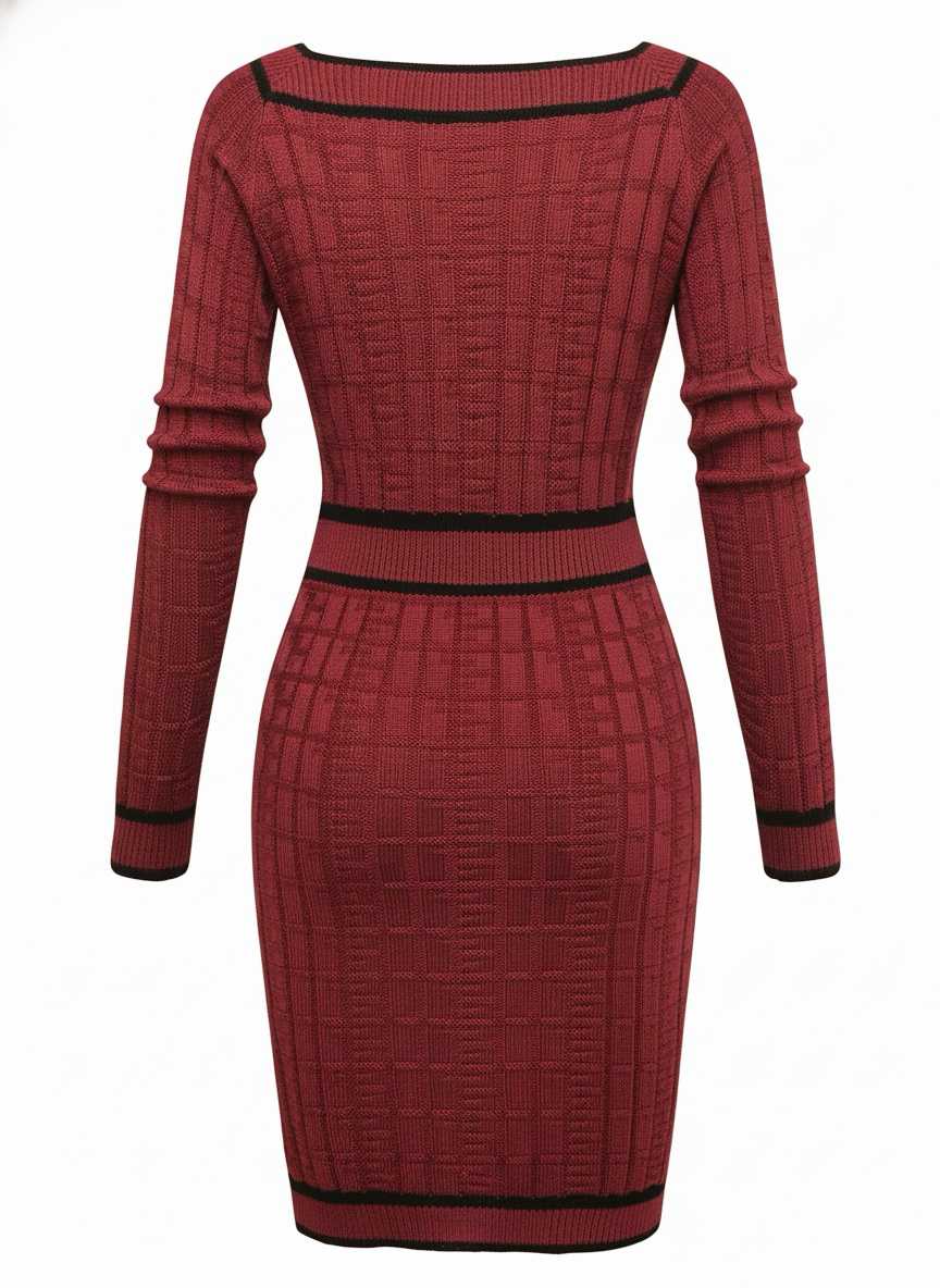 1960s Square Neck Pearl Button Knitted Dress - Image 9