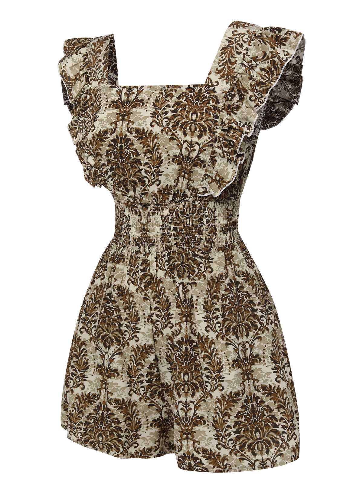 1960s Square Neck Wrinkle Ruffles Romper - Image 2