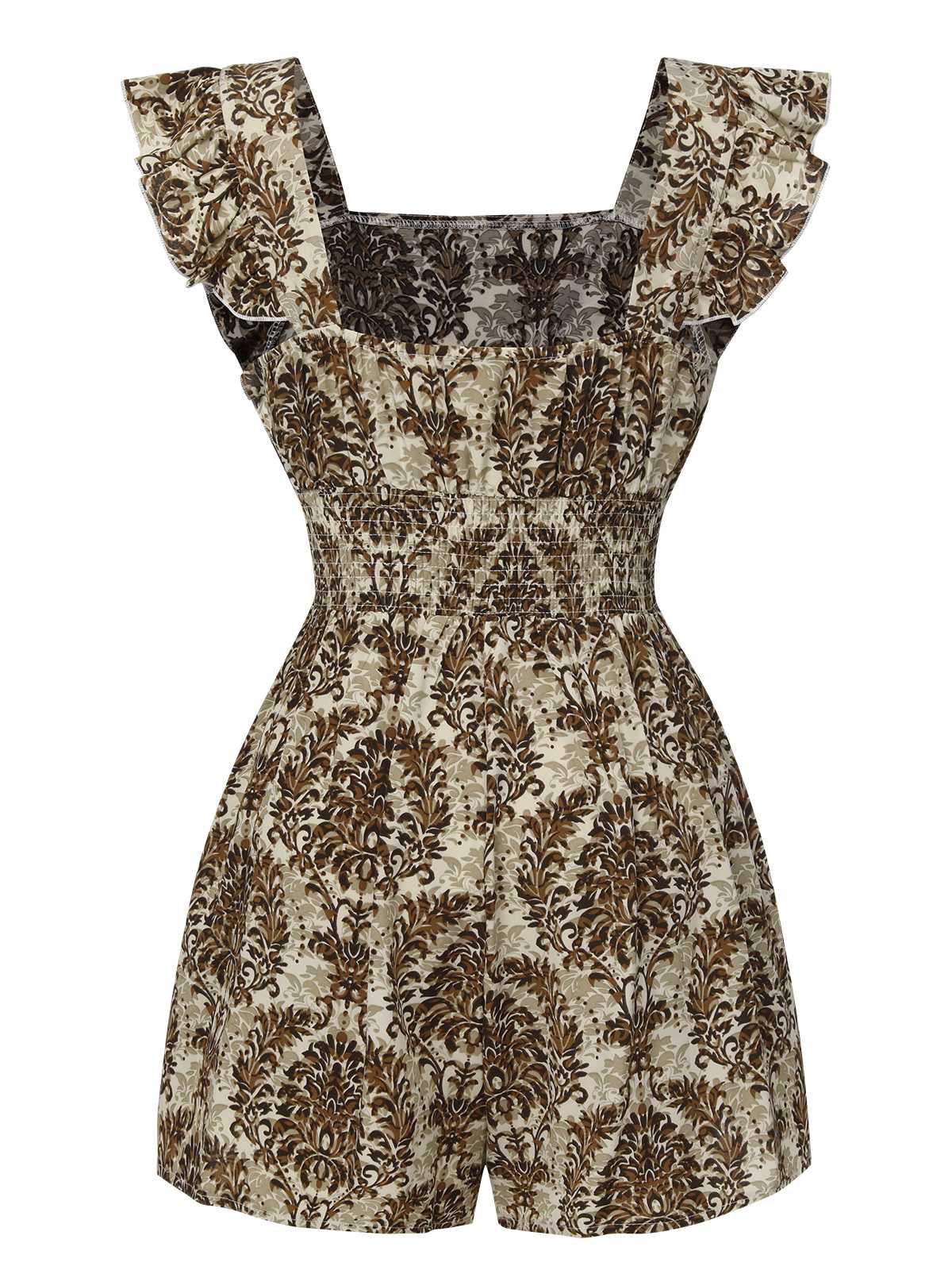 1960s Square Neck Wrinkle Ruffles Romper - Image 3