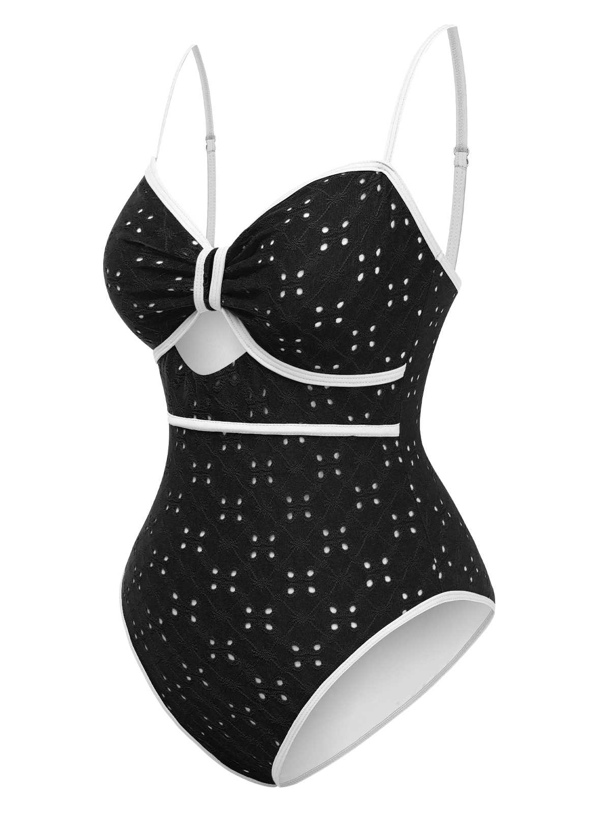 1960s Strap Contrast Trim One-Piece Swimsuit - Image 2