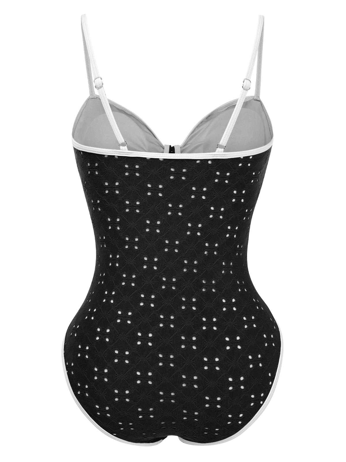 1960s Strap Contrast Trim One-Piece Swimsuit - Image 3