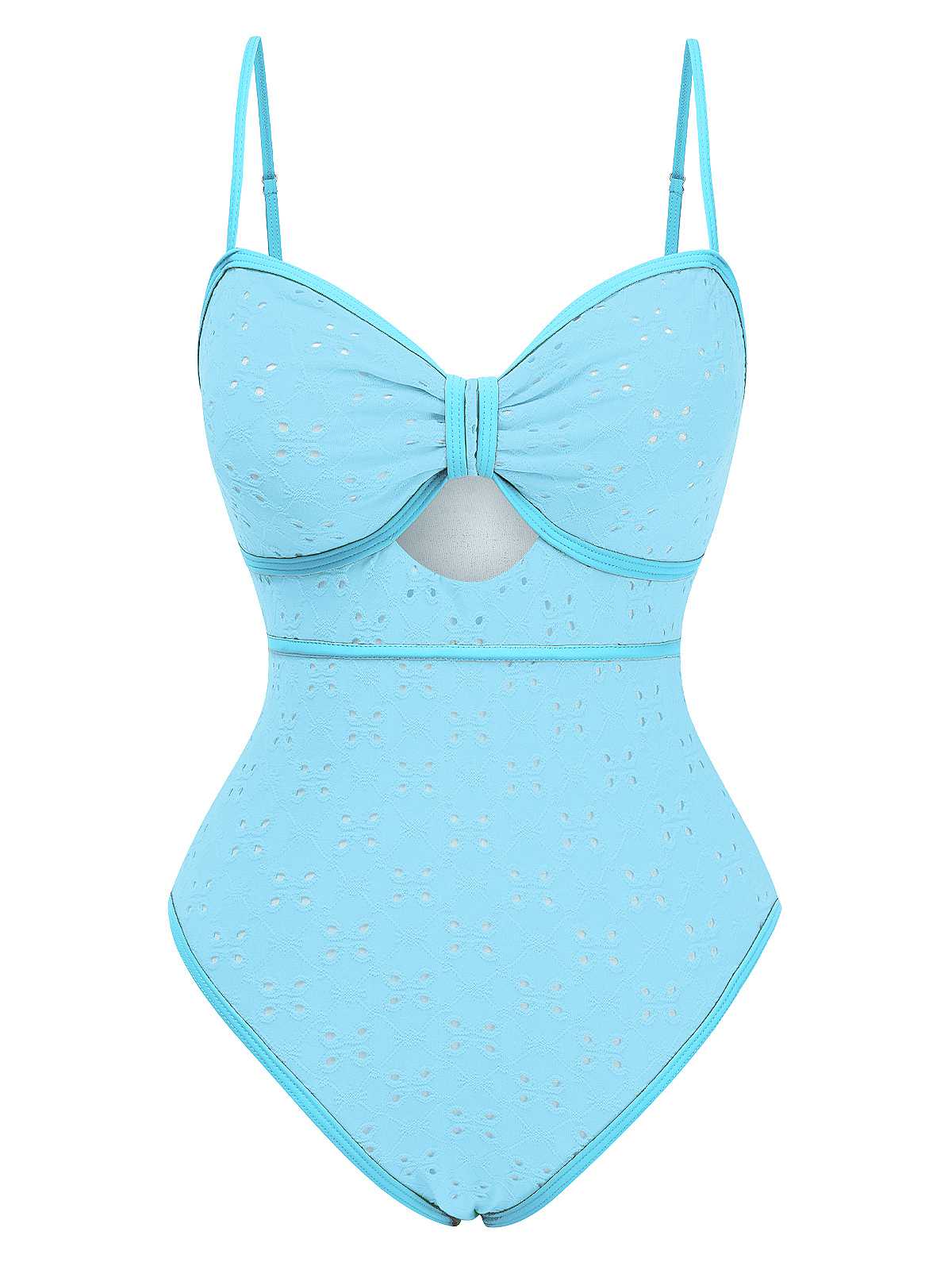 1960s Strap Contrast Trim One-Piece Swimsuit - Image 5